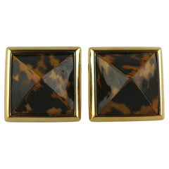 Clips d'oreilles Yves Saint Laurent YSL vintage pyramide à imprimé léopard