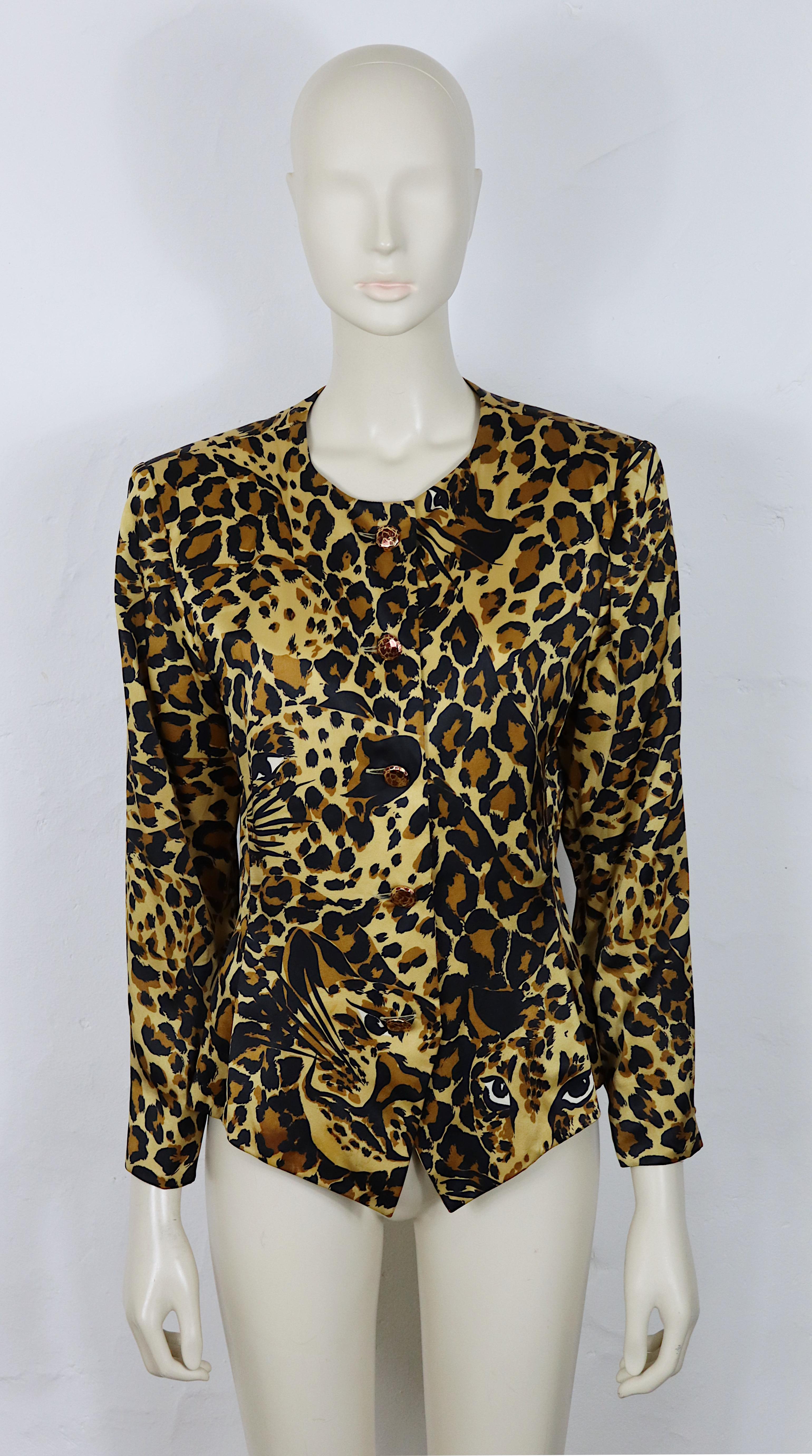 Marrone Yves Saint Laurent YSL Giacca stile Spencer con stampa leopardata vintage in vendita