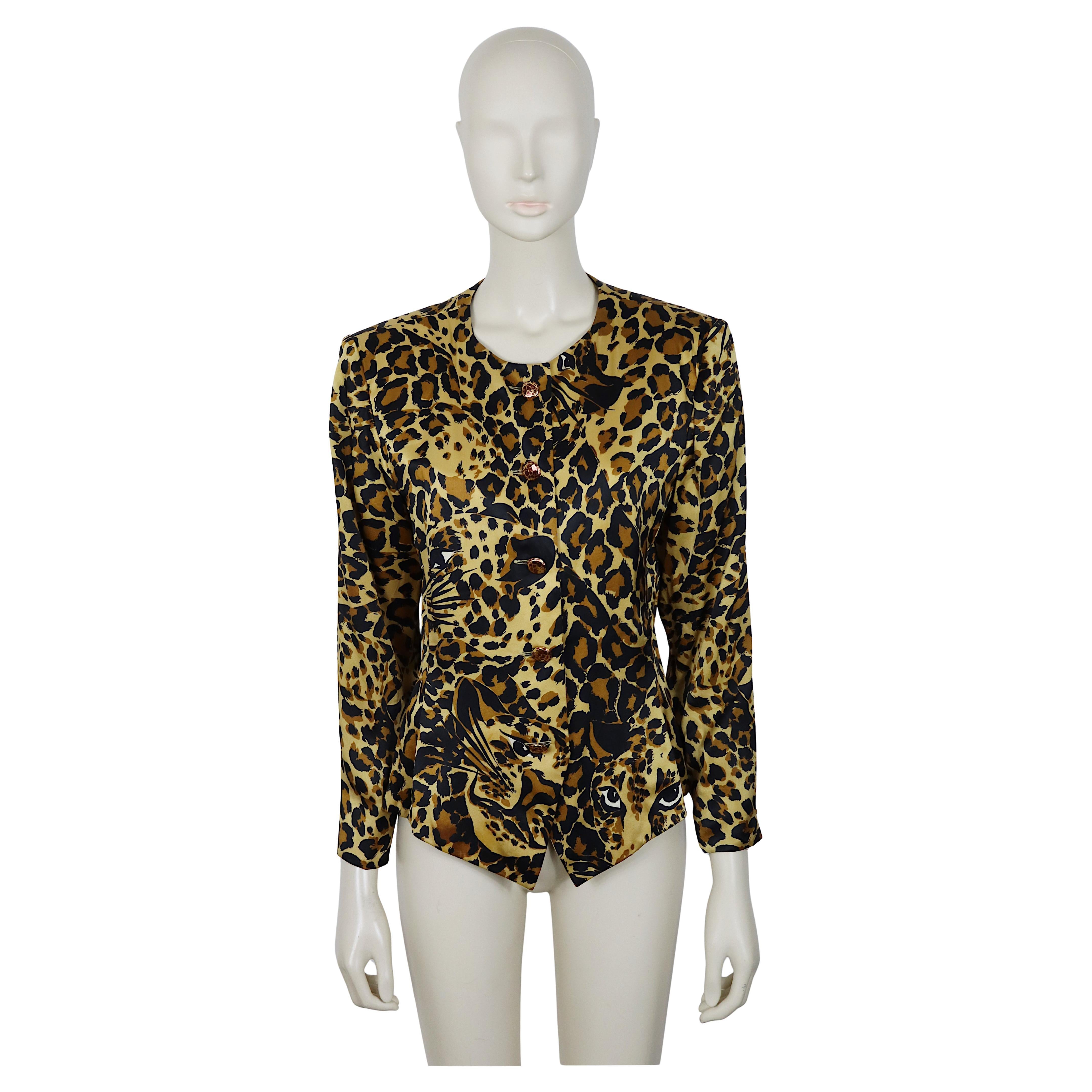 Yves Saint Laurent YSL Giacca stile Spencer con stampa leopardata vintage
