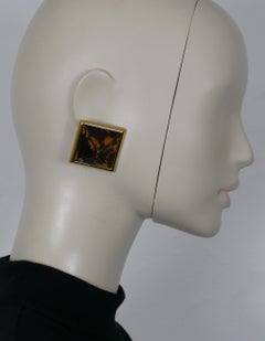 YVES SAINT LAURENT YSL Vintage Leopard Pyramid Clip-On Earrings