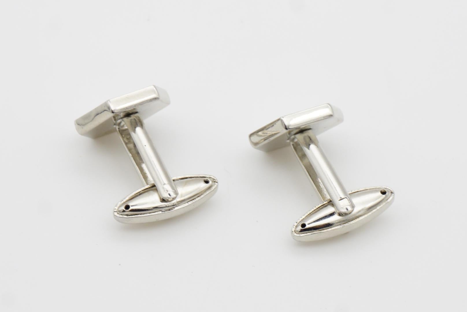Yves Saint Laurent YSL Vintage Logo Hallmark Monogram Hexagon Silver Cufflinks 2