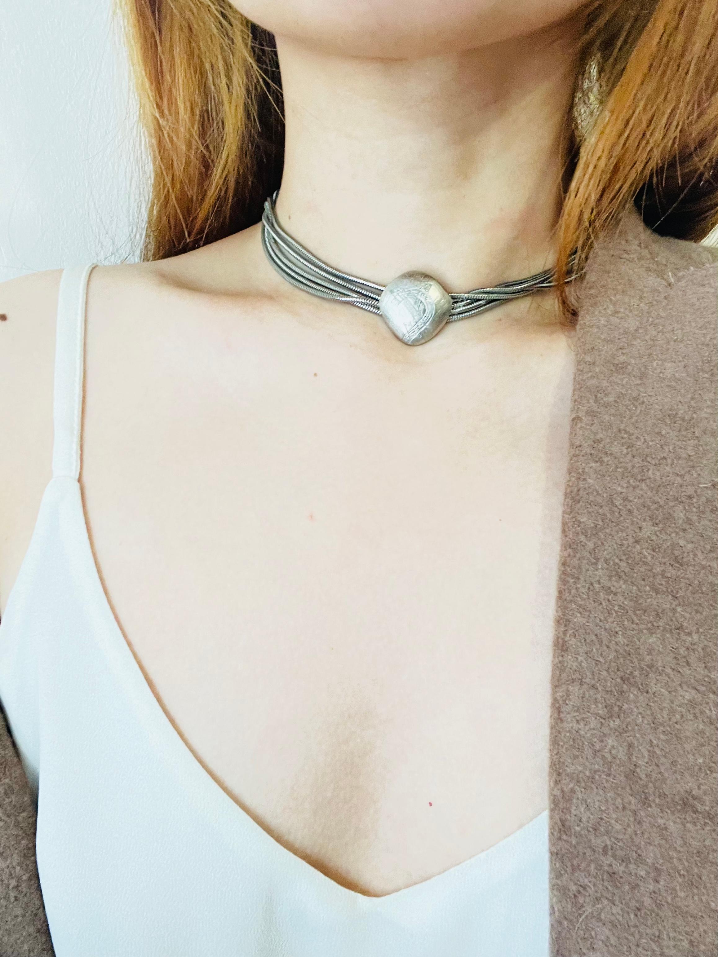 Yves Saint Laurent YSL Vintage Logo Layers Square Drop Earrings Silver Necklace For Sale 5
