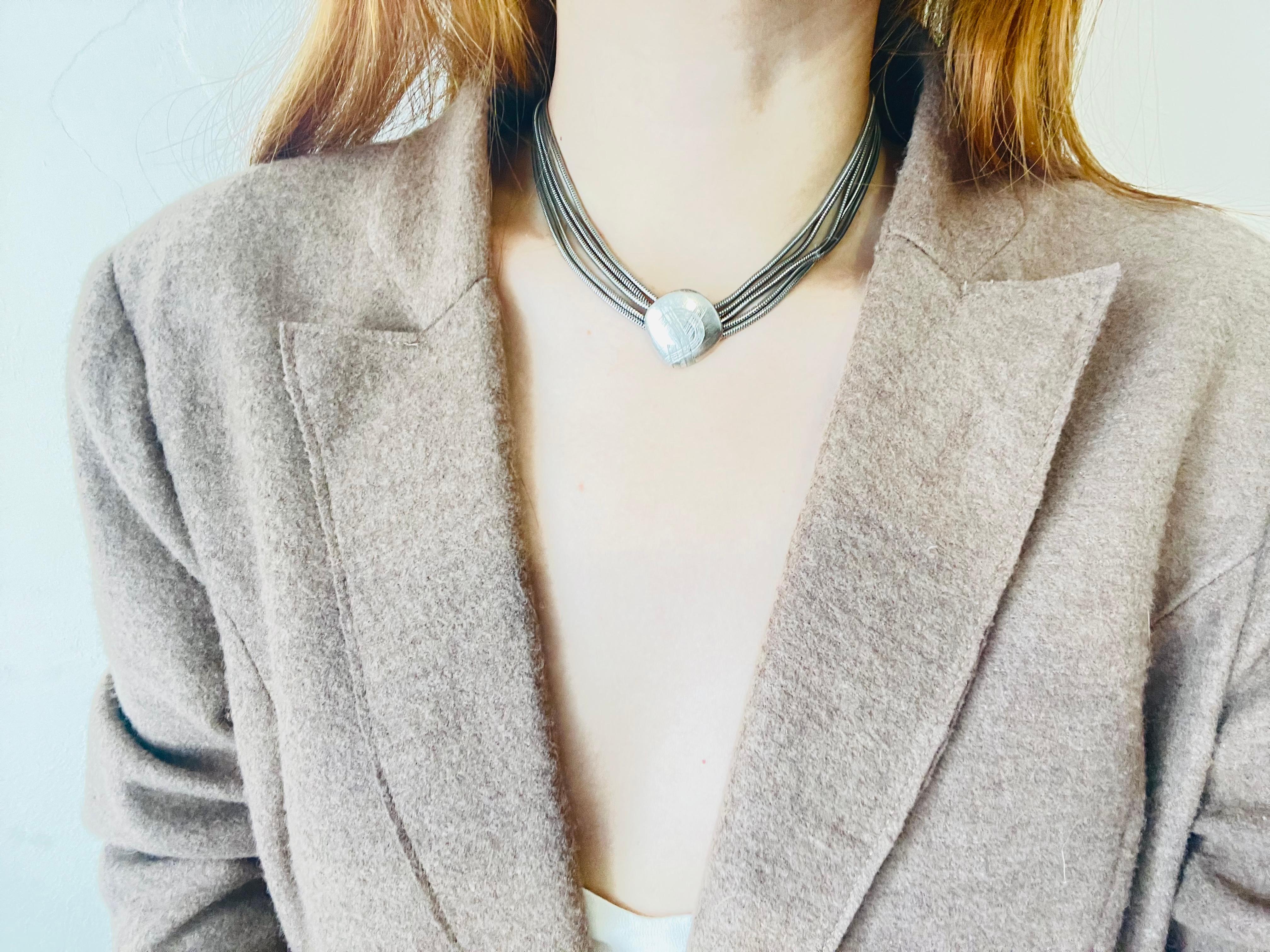 Yves Saint Laurent YSL Vintage Logo Layers Square Drop Earrings Silver Necklace For Sale 3