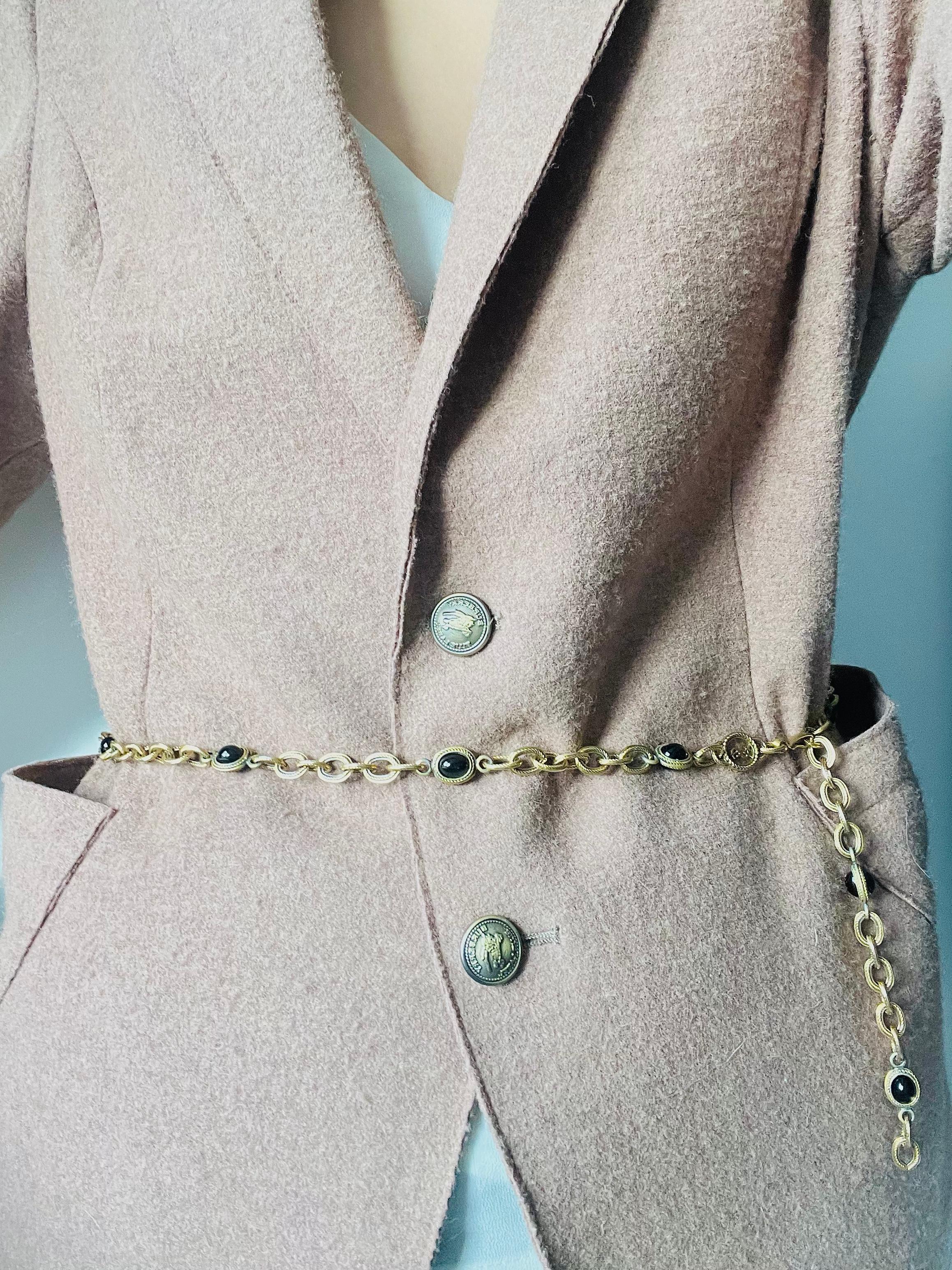 Yves Saint Laurent YSL Vintage Long Cabochon Oval Onyx Interlock Necklace Belt en venta 6