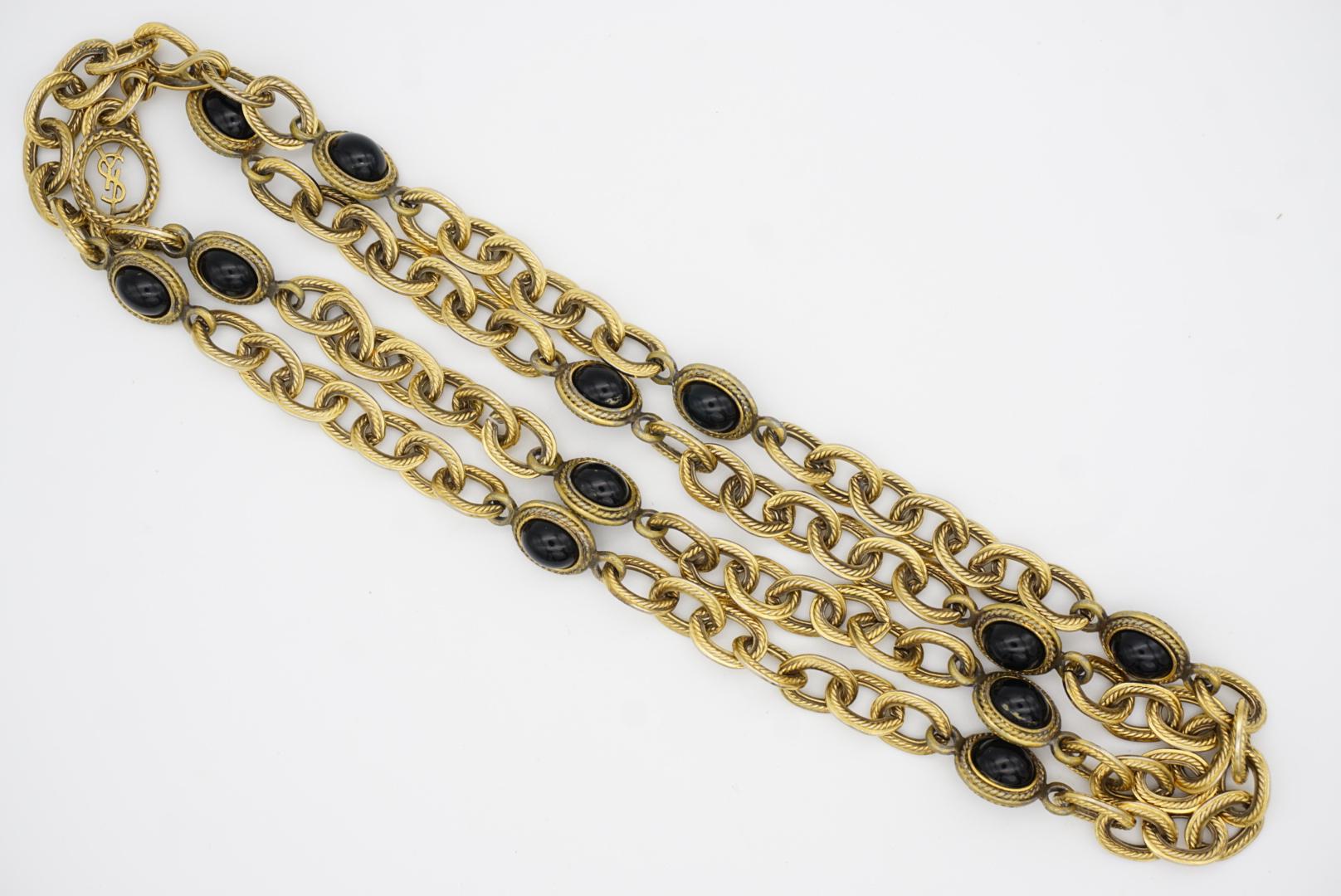 Yves Saint Laurent YSL Vintage Long Cabochon Oval Onyx Interlock Necklace Belt en venta 7