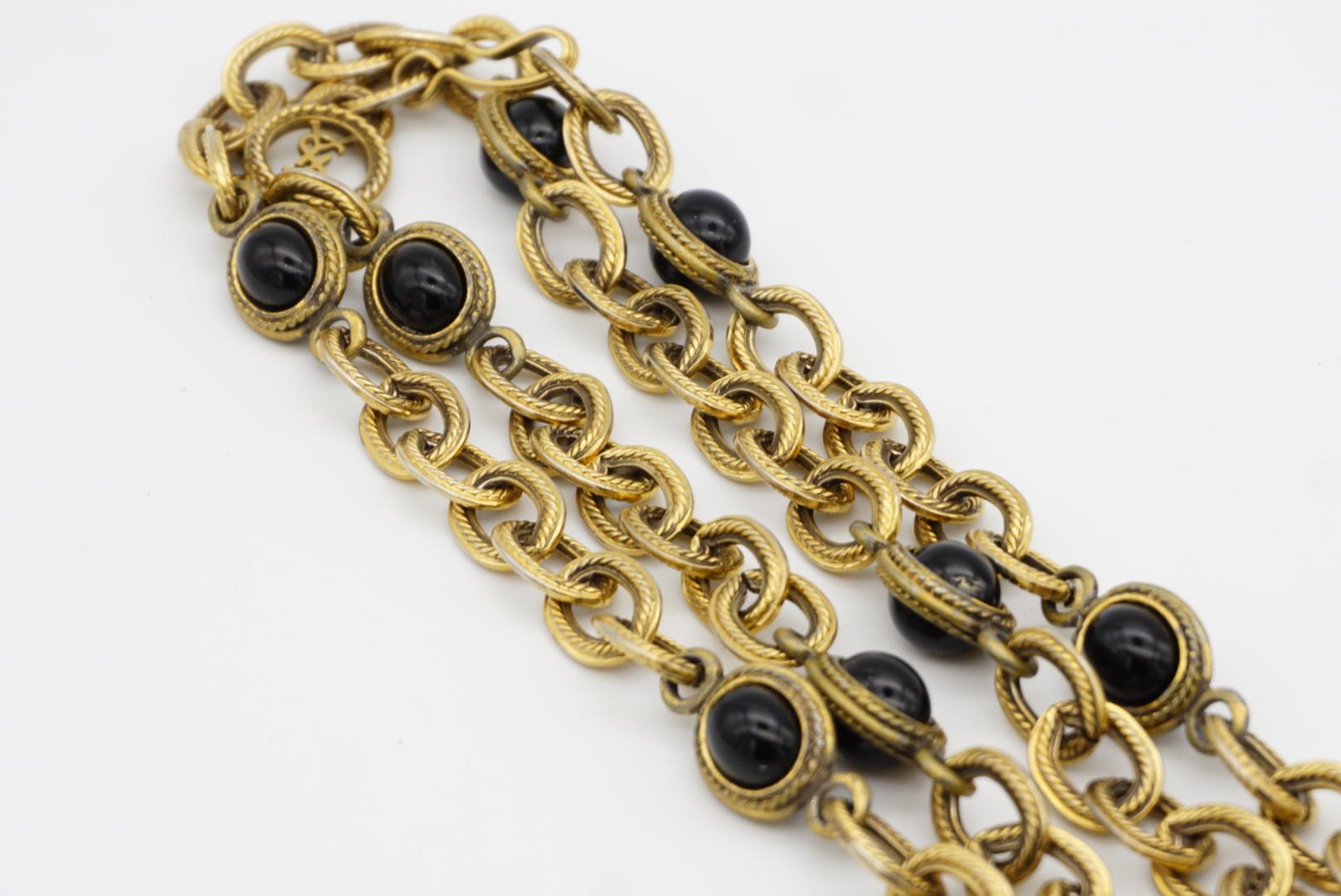 Yves Saint Laurent YSL Vintage Long Cabochon Oval Onyx Interlock Necklace Belt en venta 9