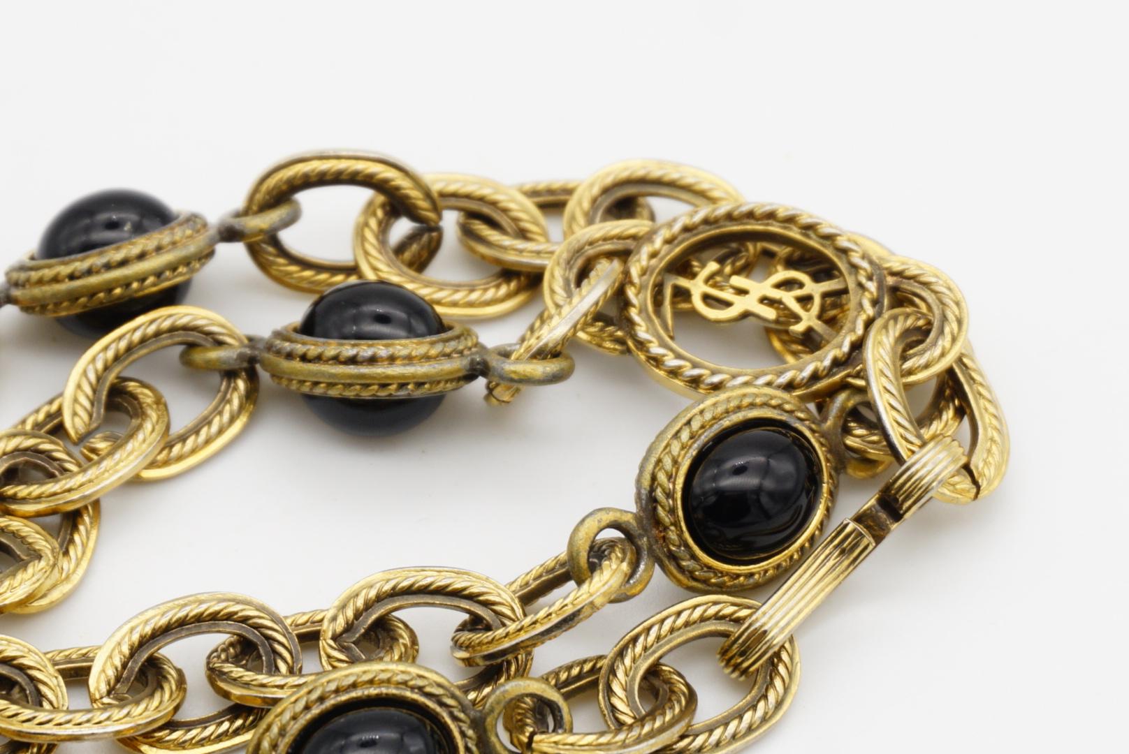Yves Saint Laurent YSL Vintage Long Cabochon Oval Onyx Interlock Necklace Belt en venta 10