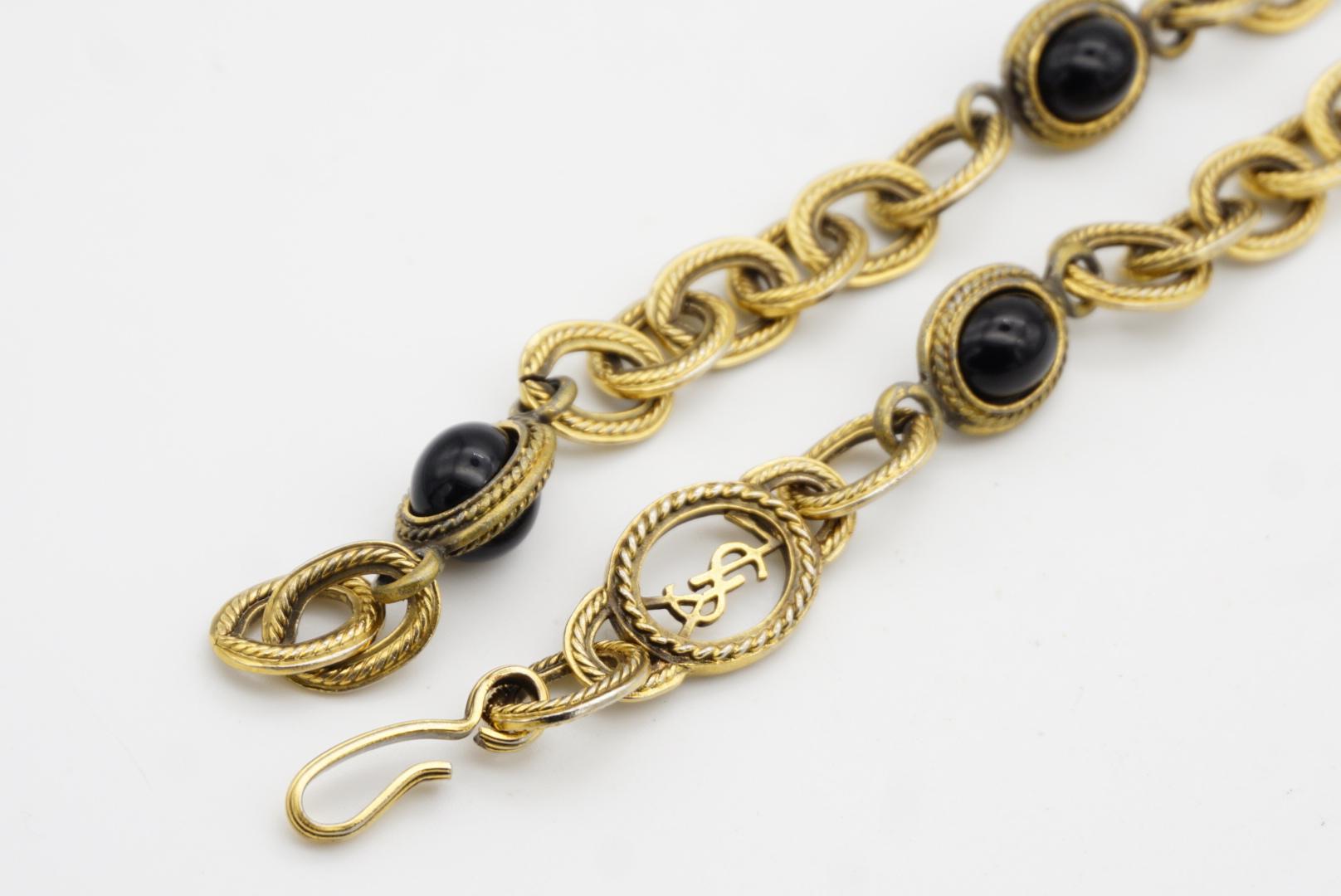 Yves Saint Laurent YSL Vintage Long Cabochon Oval Onyx Interlock Necklace Belt en venta 13