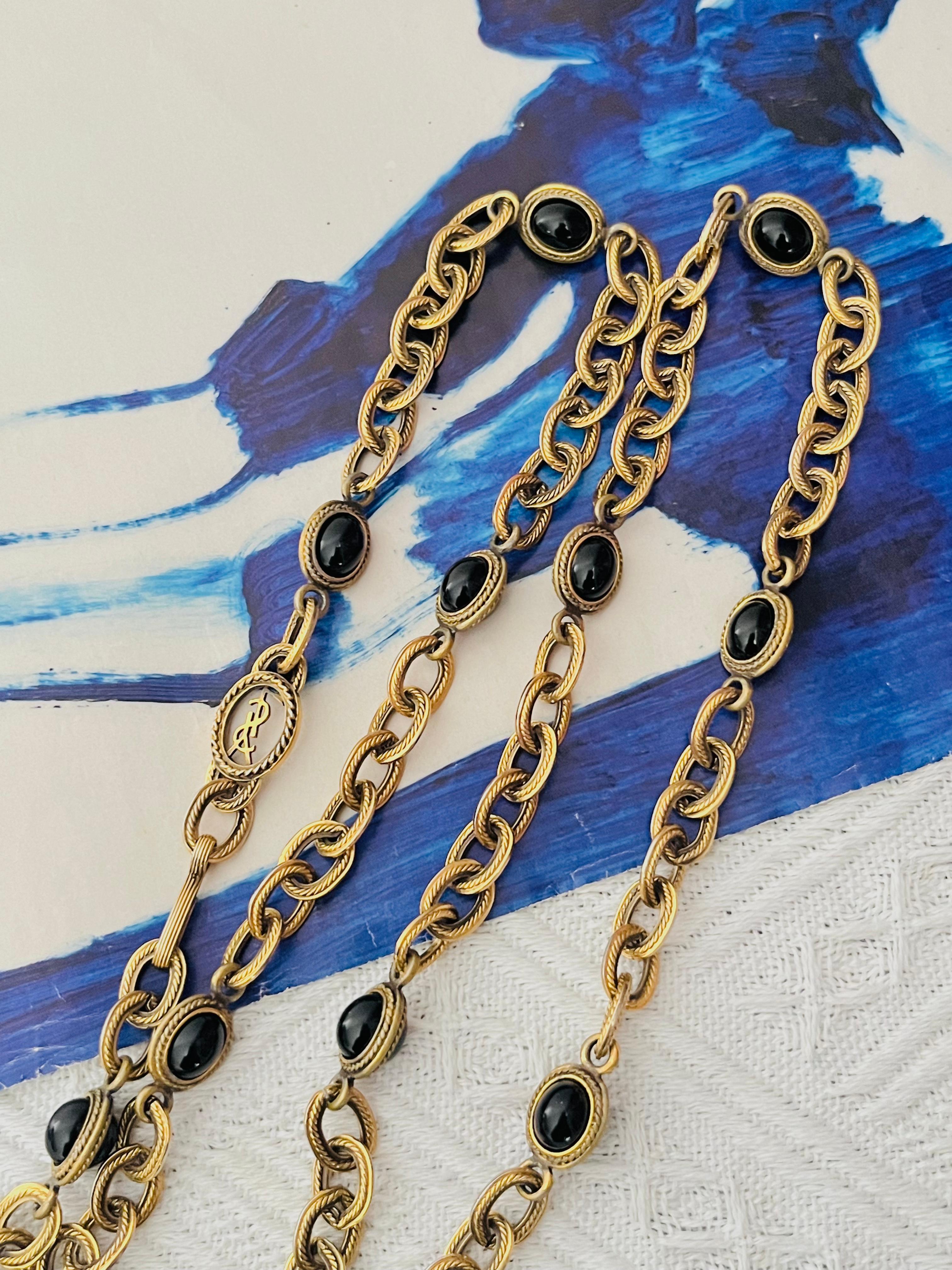 Yves Saint Laurent YSL Vintage Collana lunga con cabochon ovale in onice ad incastro In condizioni buone in vendita a Wokingham, England