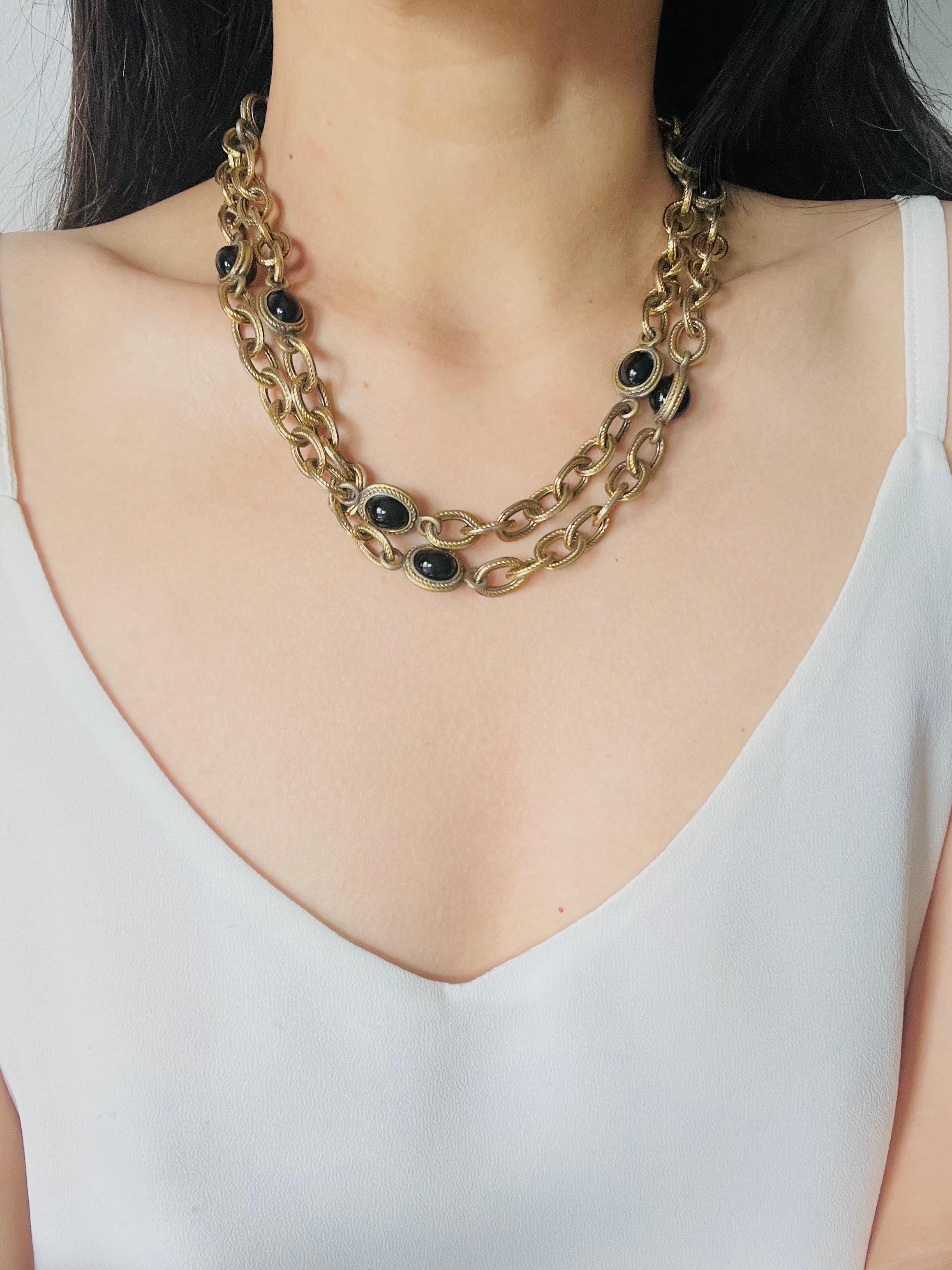Yves Saint Laurent YSL Vintage Collana lunga con cabochon ovale in onice ad incastro in vendita 4