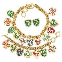 Yves Saint Laurent YSL Vintage Maltese Cross Heart Green Red Navy Shield 3 Set