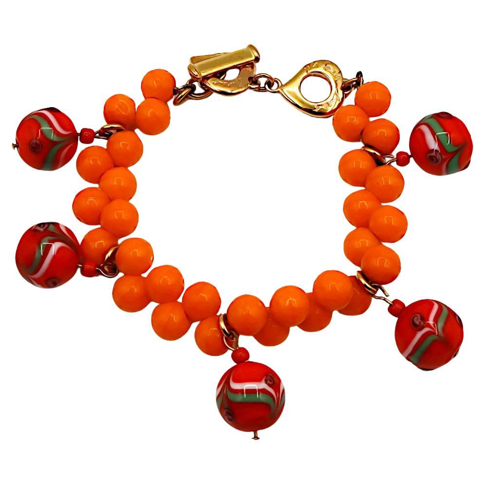 YVES SAINT LAURENT YSL Vintage Mandarin Bead and Glass Ball Charm Bracelet For Sale