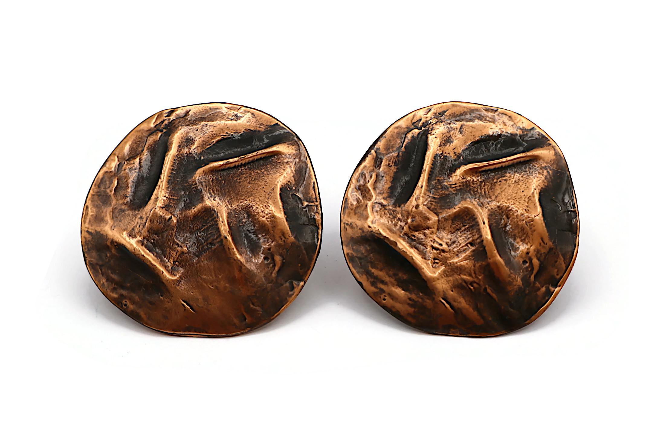Women's YVES SAINT LAURENT YSL Vintage Massive Antiqued Copper Tone Clip-On Earrings For Sale