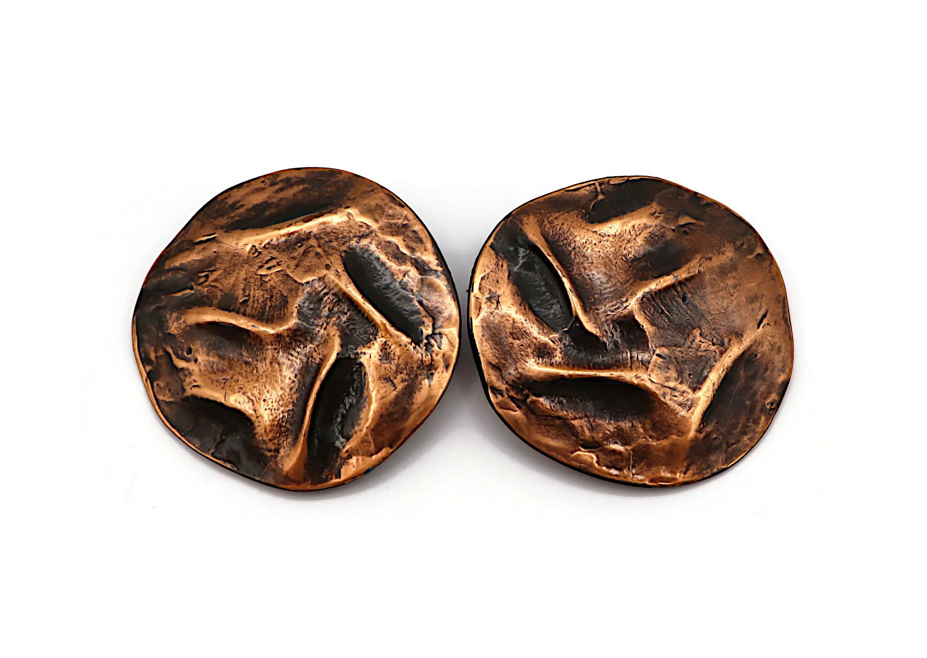 YVES SAINT LAURENT YSL Vintage Massive Antiqued Copper Tone Clip-On Earrings For Sale 2