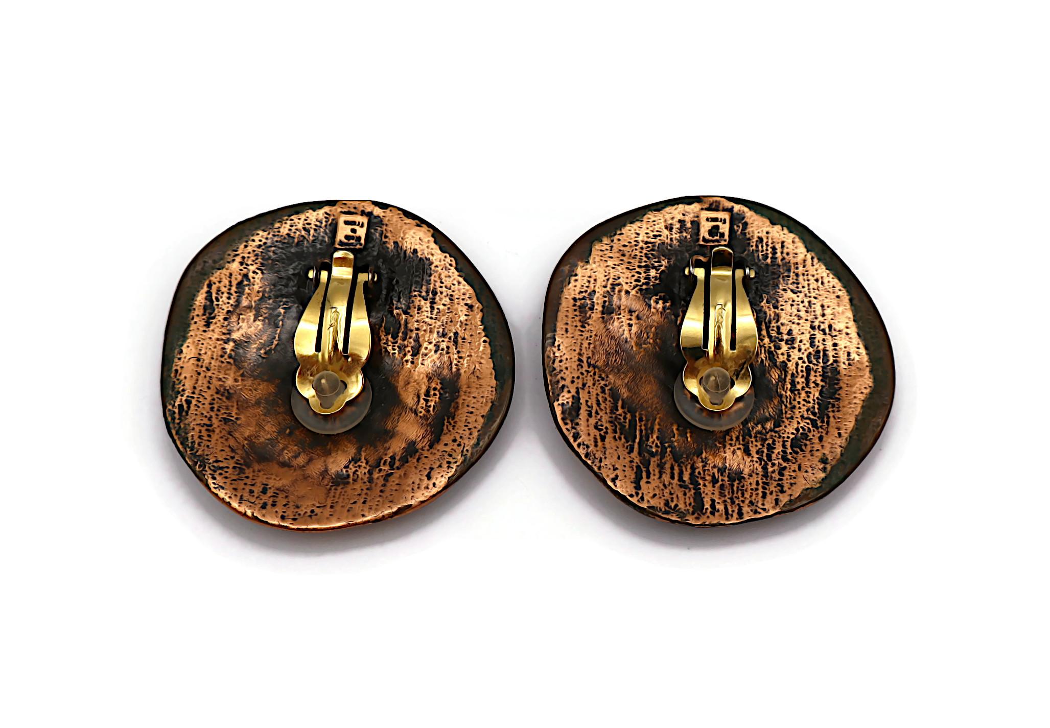 YVES SAINT LAURENT YSL Vintage Massive Antiqued Copper Tone Clip-On Earrings For Sale 3