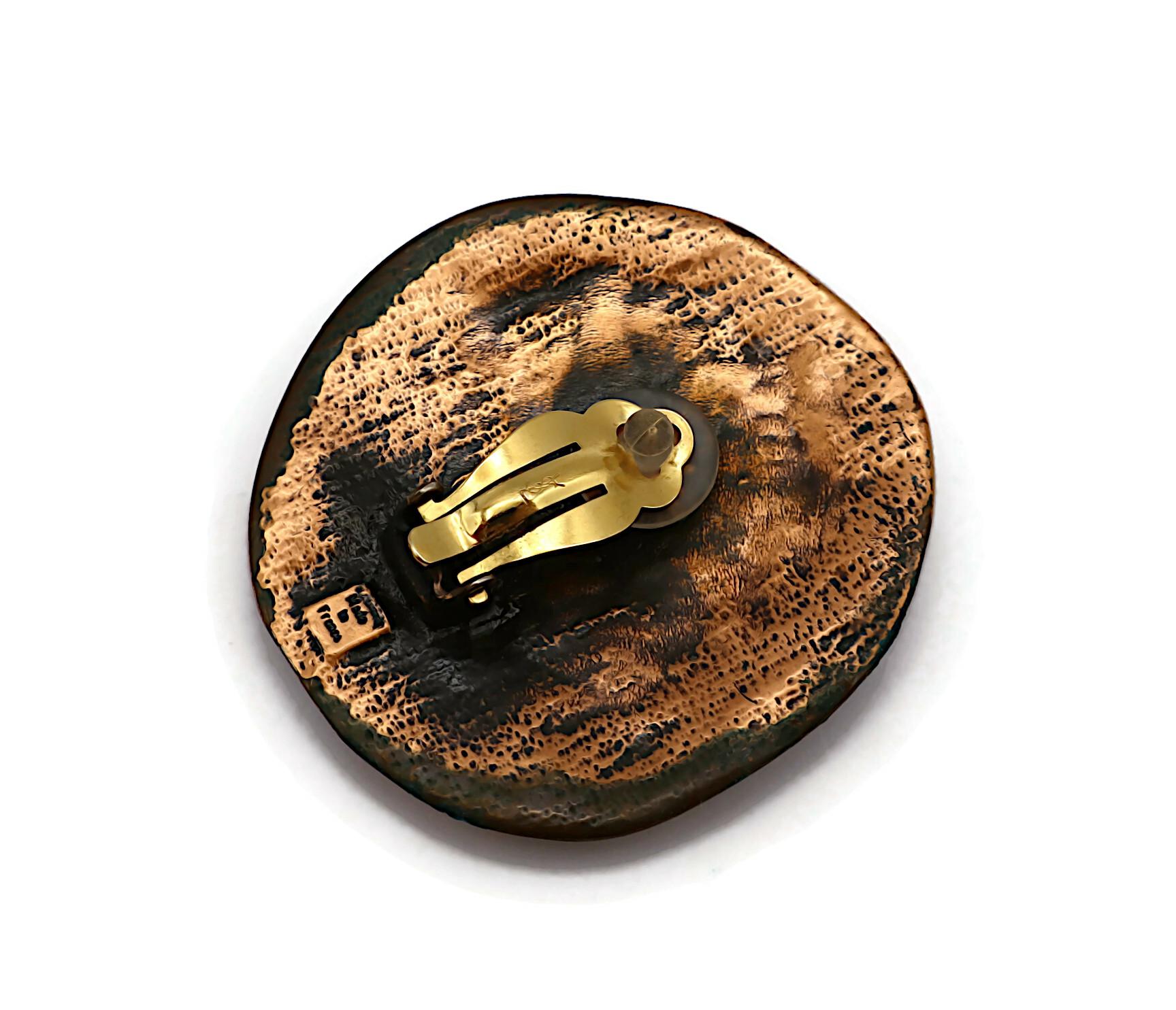YVES SAINT LAURENT YSL Vintage Massive Antiqued Copper Tone Clip-On Earrings For Sale 4