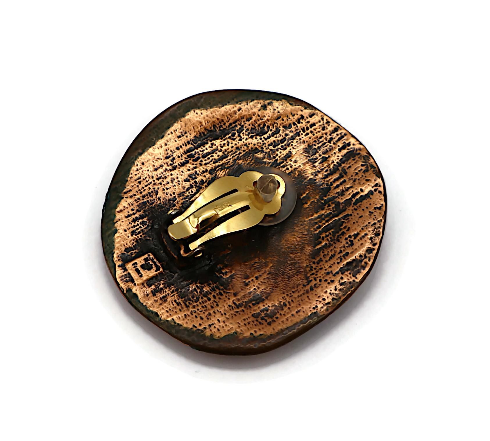 YVES SAINT LAURENT YSL Vintage Massive Antiqued Copper Tone Clip-On Earrings For Sale 5