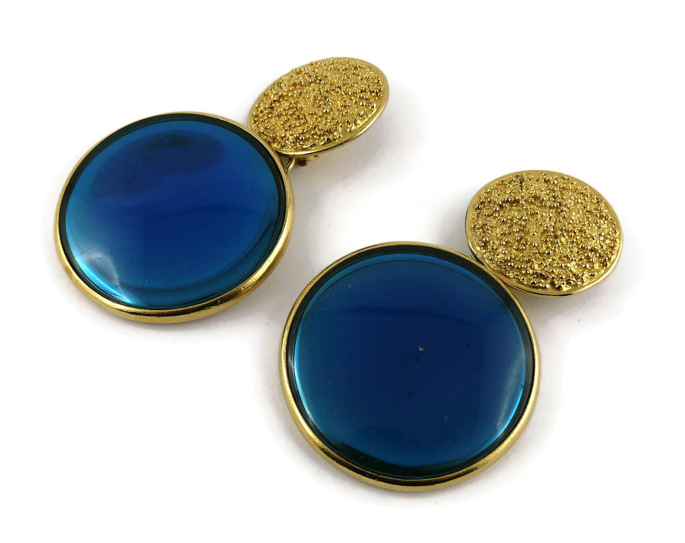 Women's Yves Saint Laurent YSL Vintage Massive Blue Disc Dangling Earrings For Sale