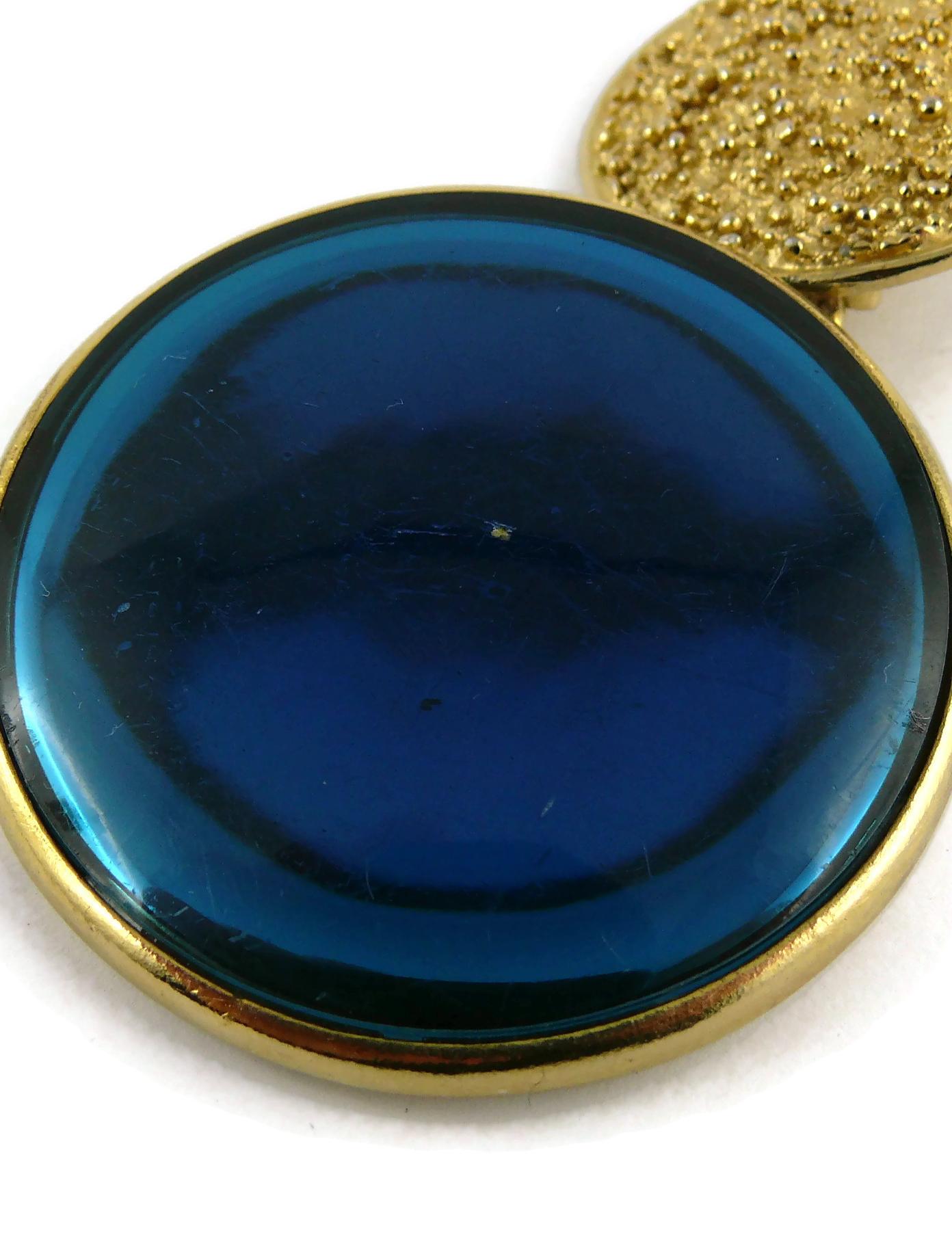 Yves Saint Laurent YSL Vintage Massive Blue Disc Ohrringe, baumelnde Ohrringe im Angebot 4