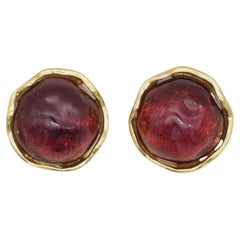 Yves Saint Laurent YSL Vintage Massive Circle Ruby Crystal Chunky Clip Earrings