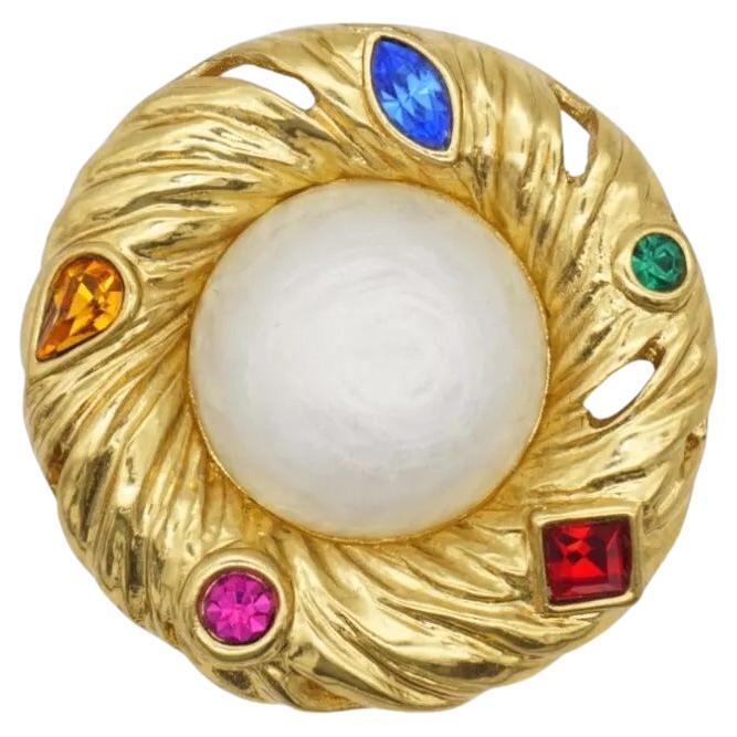 Yves Saint Laurent YSL Vintage Broche Nido Remolino Cristales Masivos Perla Blanca en venta