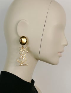 Yves Saint Laurent YSL Vintage Massive Diamante Logo Dangling Earrings