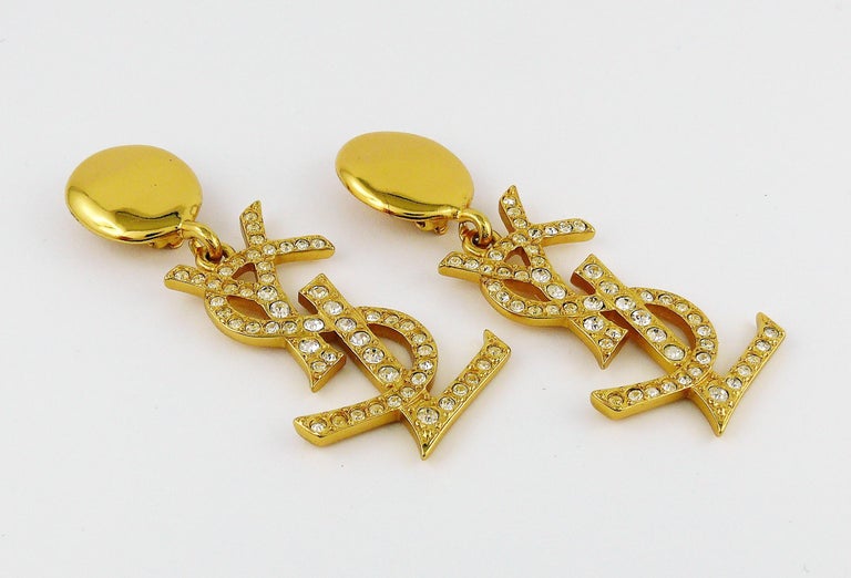 Yves Saint Laurent YSL Vintage Massive Diamante Logo Dangling Earrings