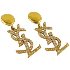 Yves Saint Laurent YSL Vintage Massive Diamante Logo Dangling Earrings