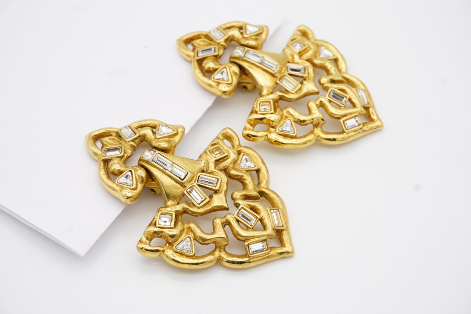 Yves Saint Laurent YSL Vintage Massive Door Knocker Crystals Gold Clip Earrings For Sale 6