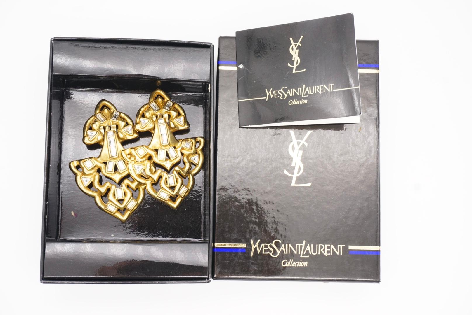 Yves Saint Laurent YSL Vintage Massive Door Knocker Crystals Gold Clip Earrings 6