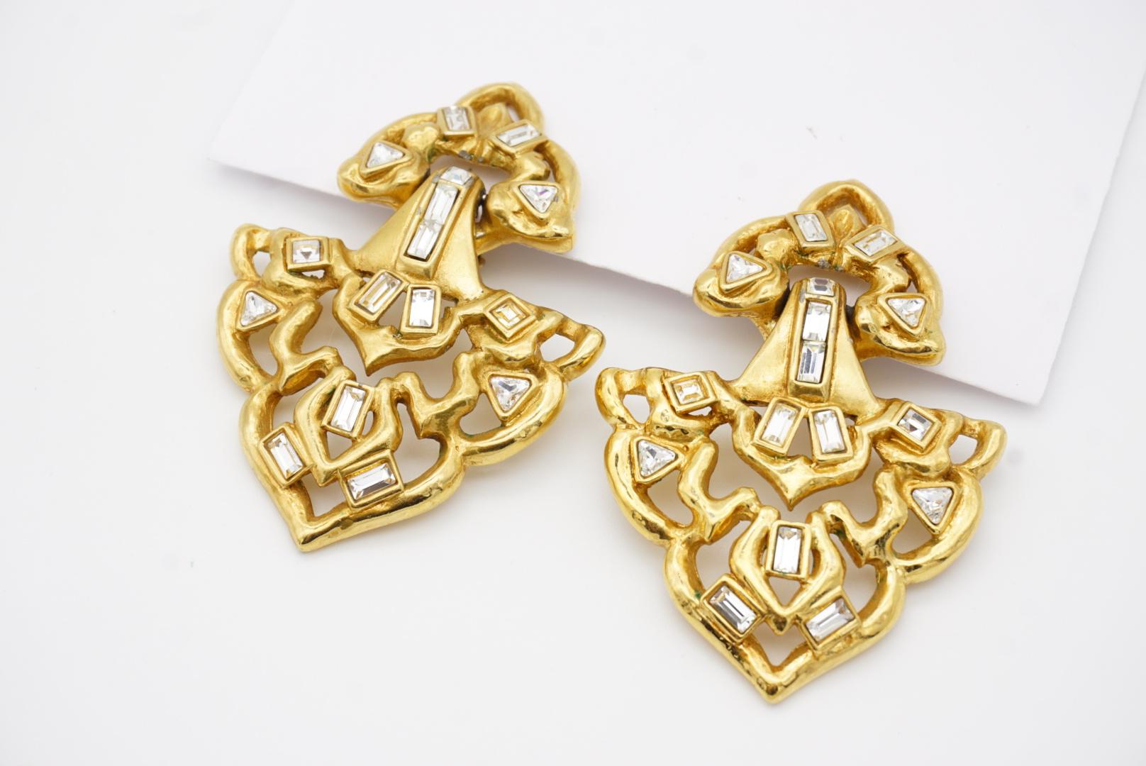 Yves Saint Laurent YSL Vintage Massive Door Knocker Crystals Gold Clip Earrings 8