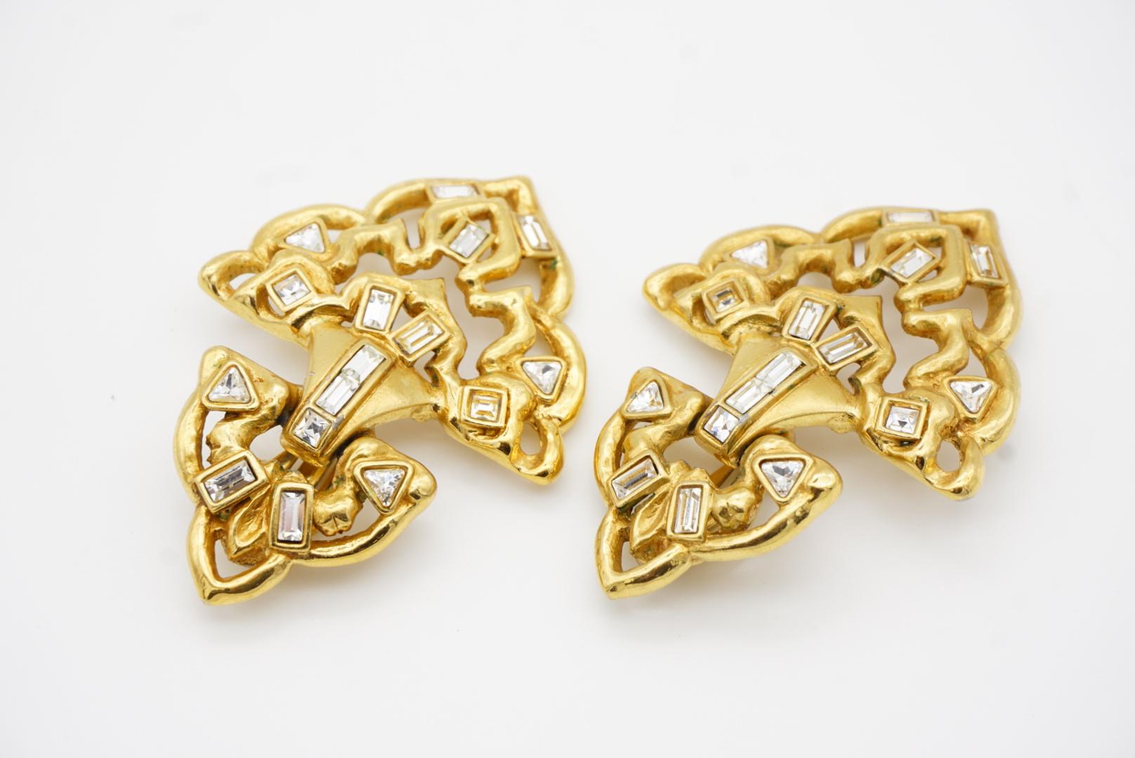 Yves Saint Laurent YSL Vintage Massive Door Knocker Crystals Gold Clip Earrings 9