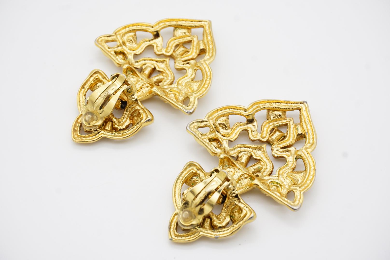 Yves Saint Laurent YSL Vintage Massive Door Knocker Crystals Gold Clip Earrings 10