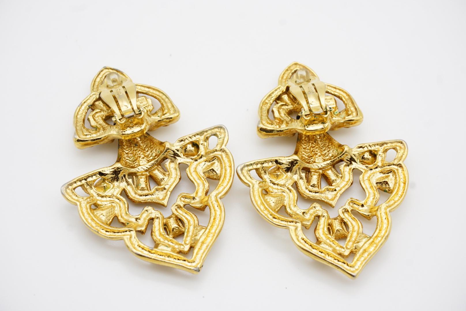Yves Saint Laurent YSL Vintage Massive Door Knocker Crystals Gold Clip Earrings 11
