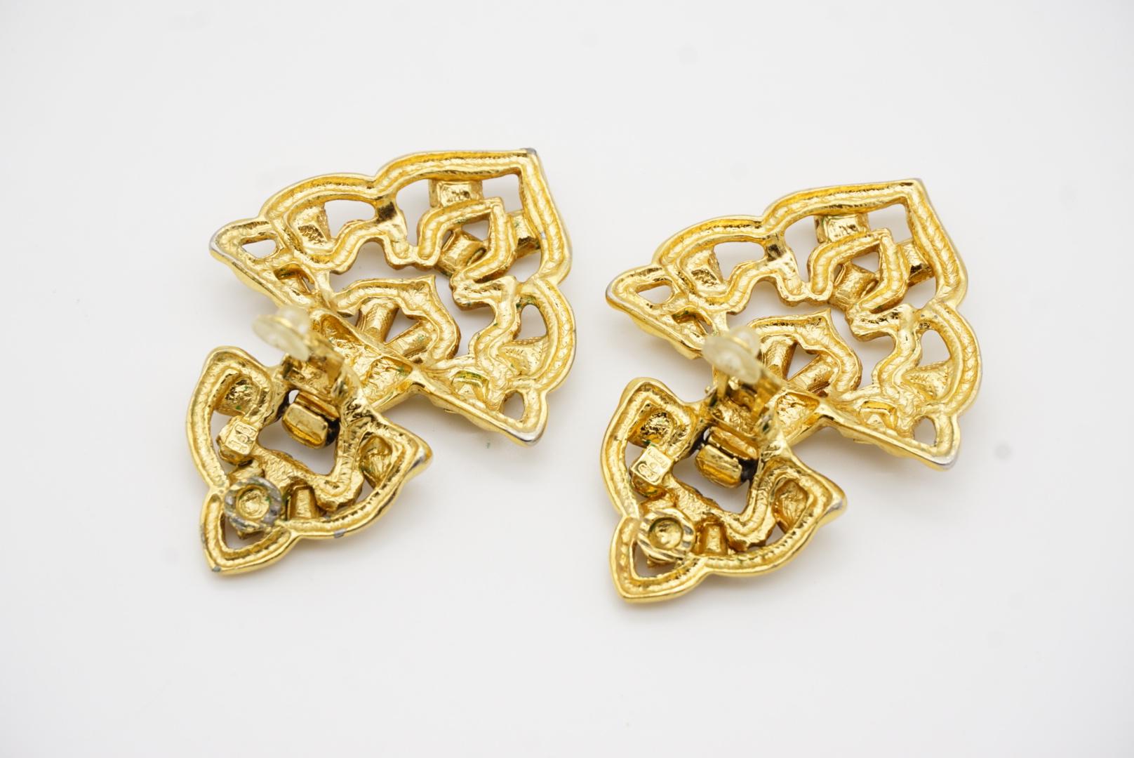 Yves Saint Laurent YSL Vintage Massive Door Knocker Crystals Gold Clip Earrings 12