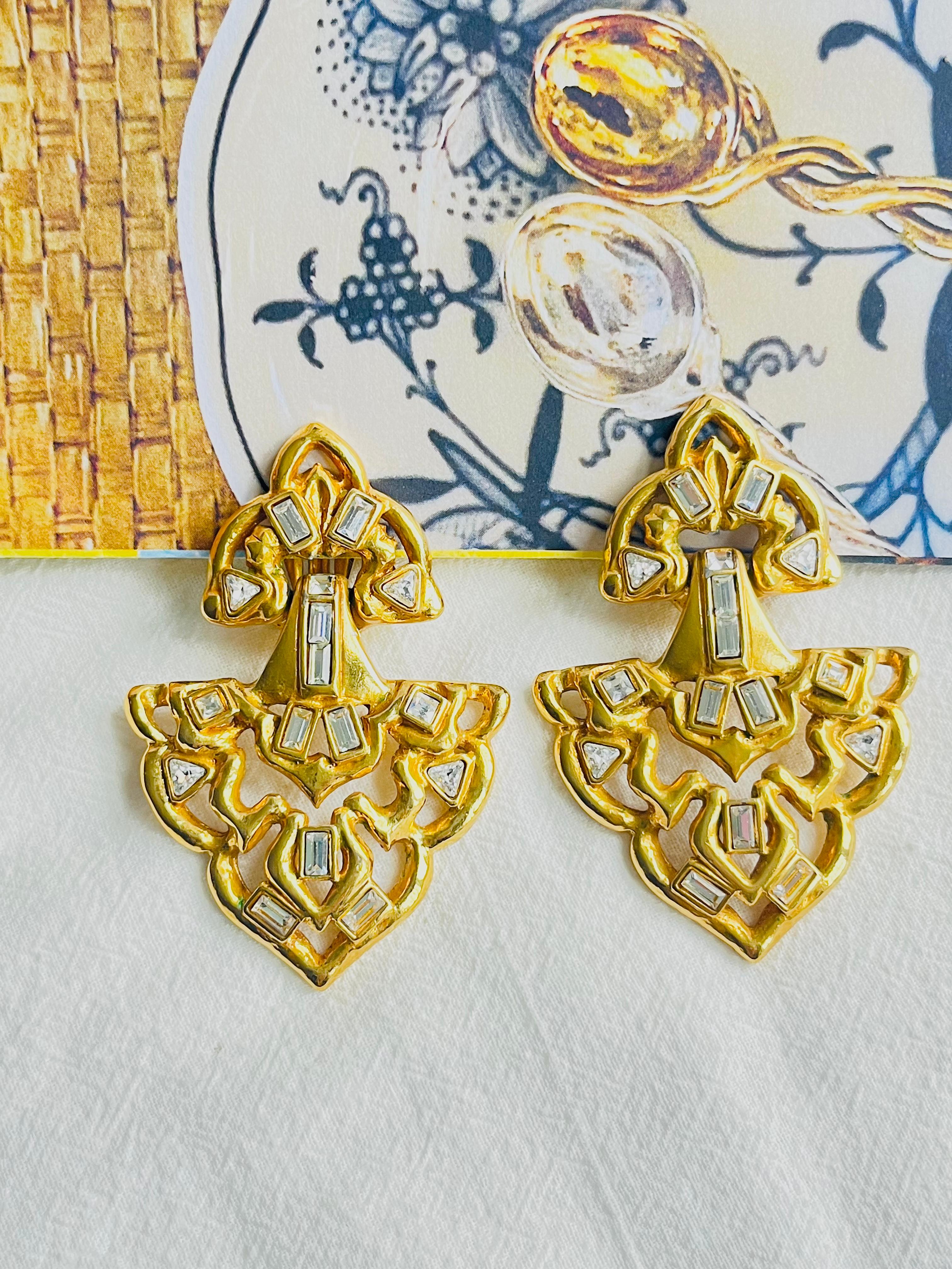 Art Deco Yves Saint Laurent YSL Vintage Massive Door Knocker Crystals Gold Clip Earrings