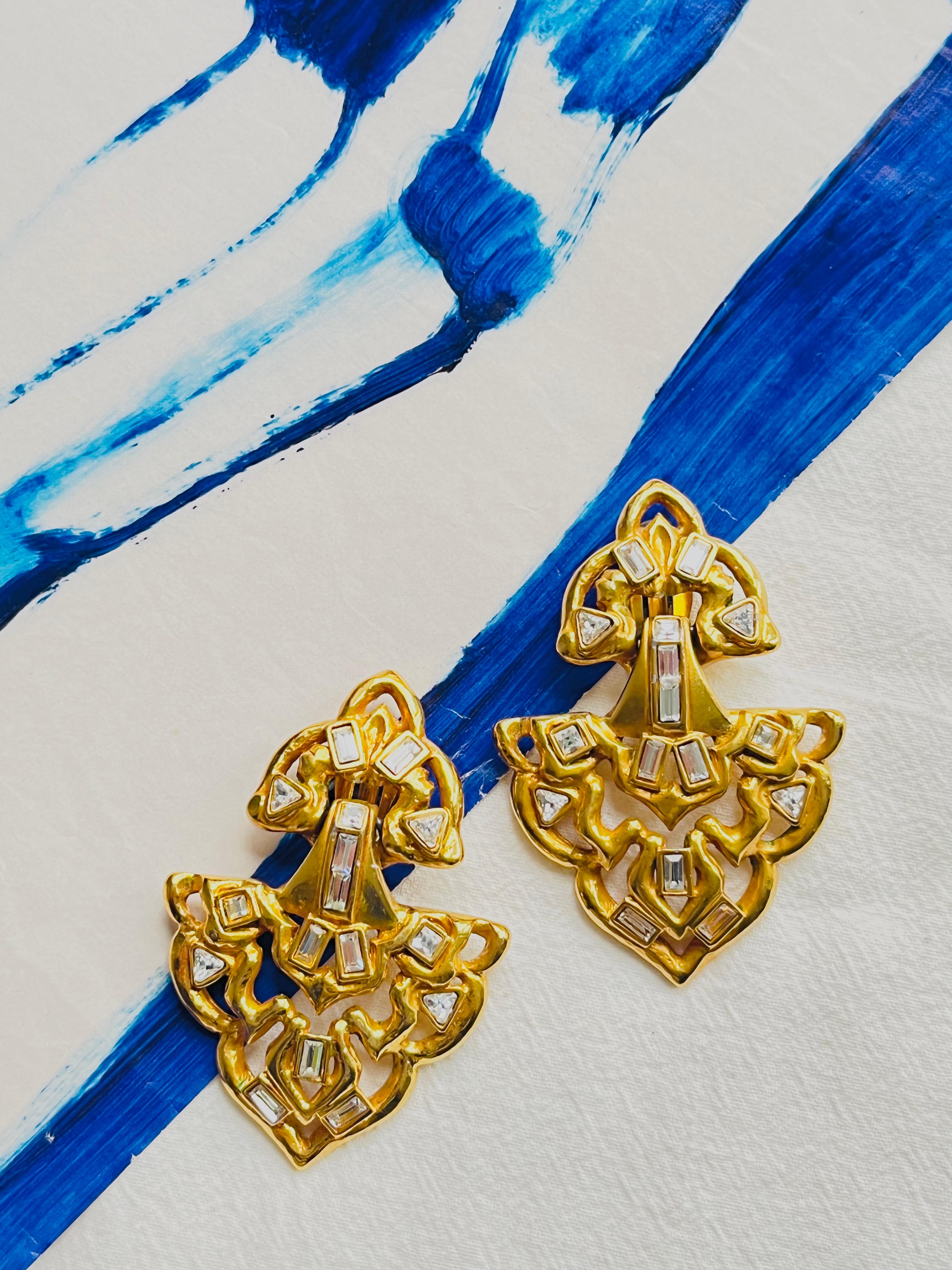 Women's or Men's Yves Saint Laurent YSL Vintage Massive Door Knocker Crystals Gold Clip Earrings