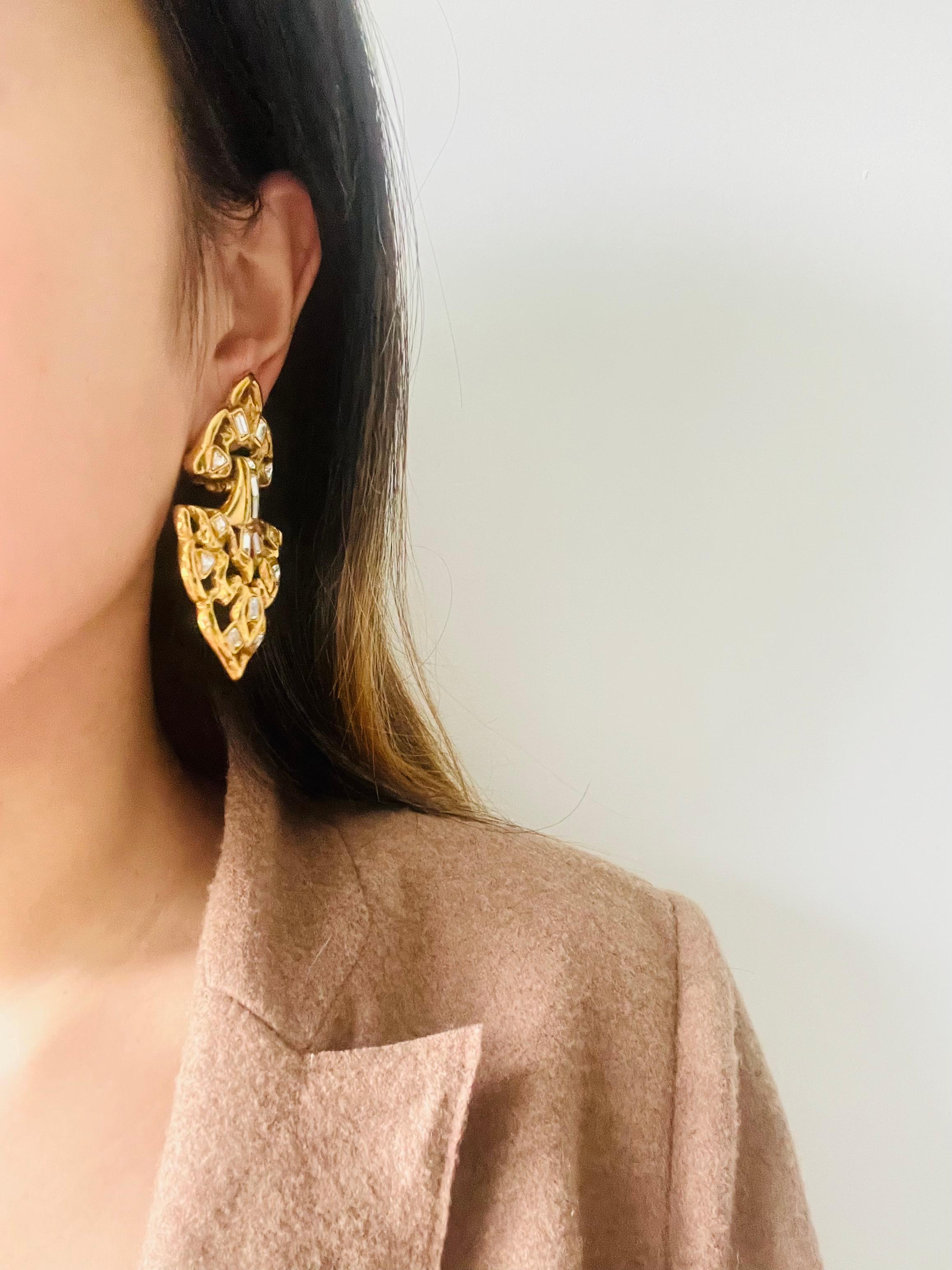 Yves Saint Laurent YSL Vintage Massive Door Knocker Crystals Gold Clip Earrings 2