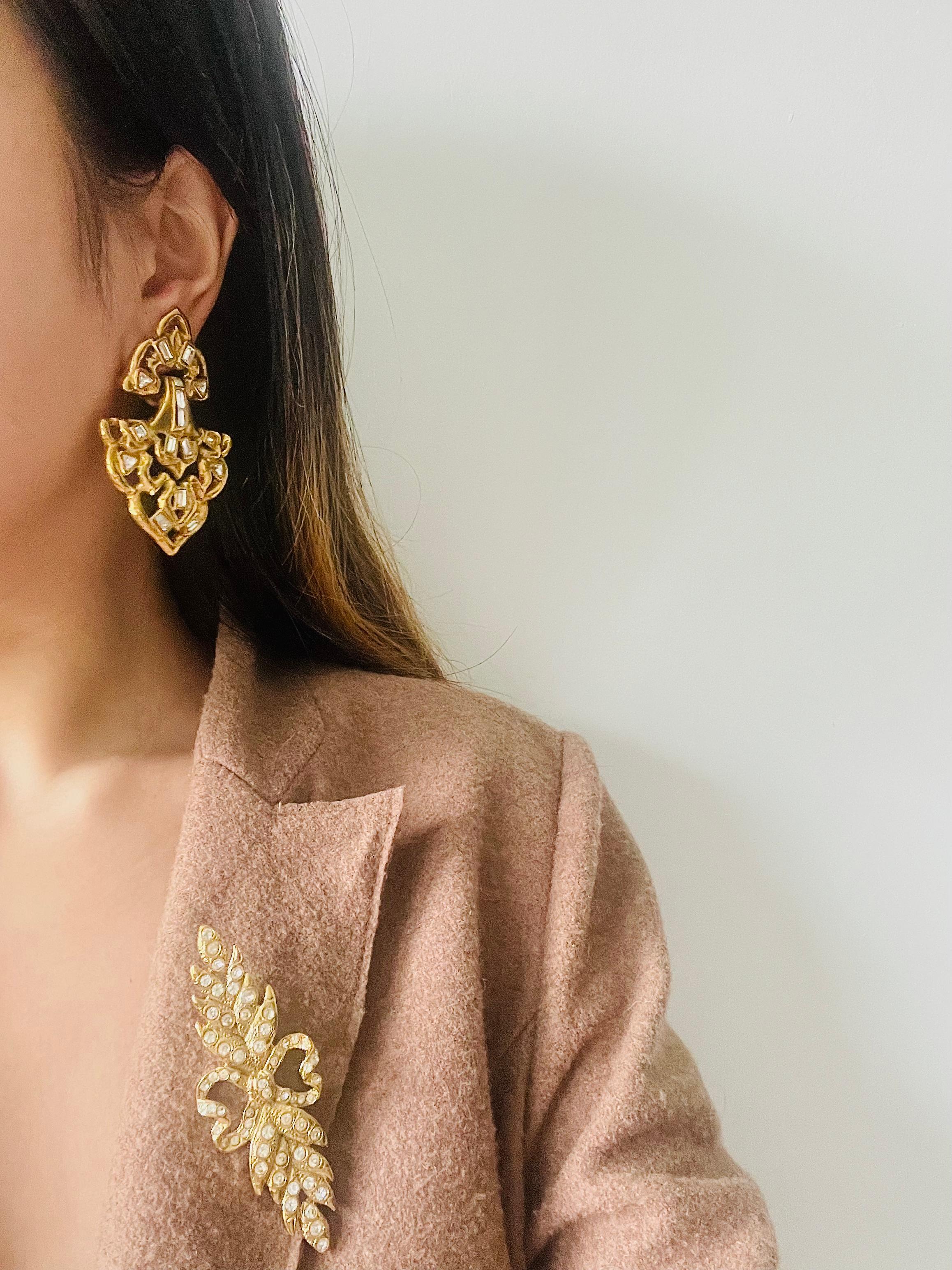 Yves Saint Laurent YSL Vintage Massive Door Knocker Crystals Gold Clip Earrings 3