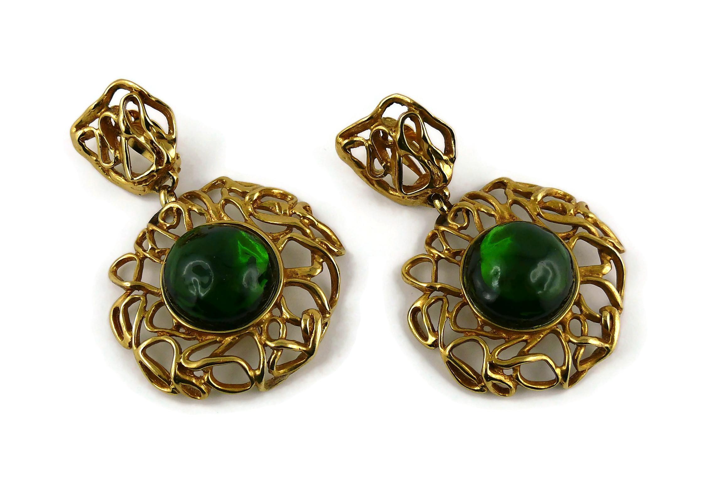 Women's Yves Saint Laurent YSL Vintage Massive Emerald Dangling Earrings