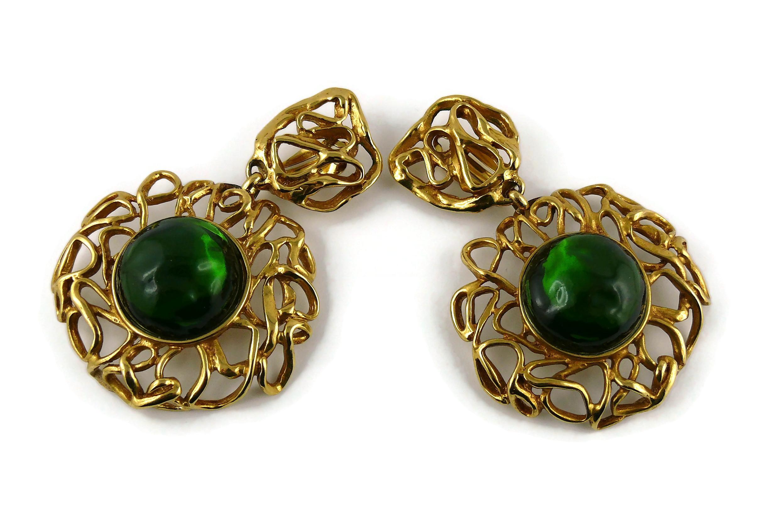 Yves Saint Laurent YSL Vintage Massive Emerald Dangling Earrings 1