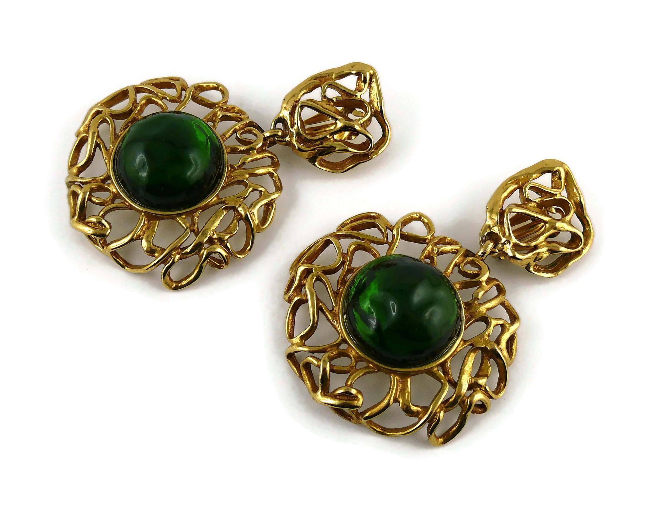 Yves Saint Laurent YSL Vintage Massive Emerald Dangling Earrings 2