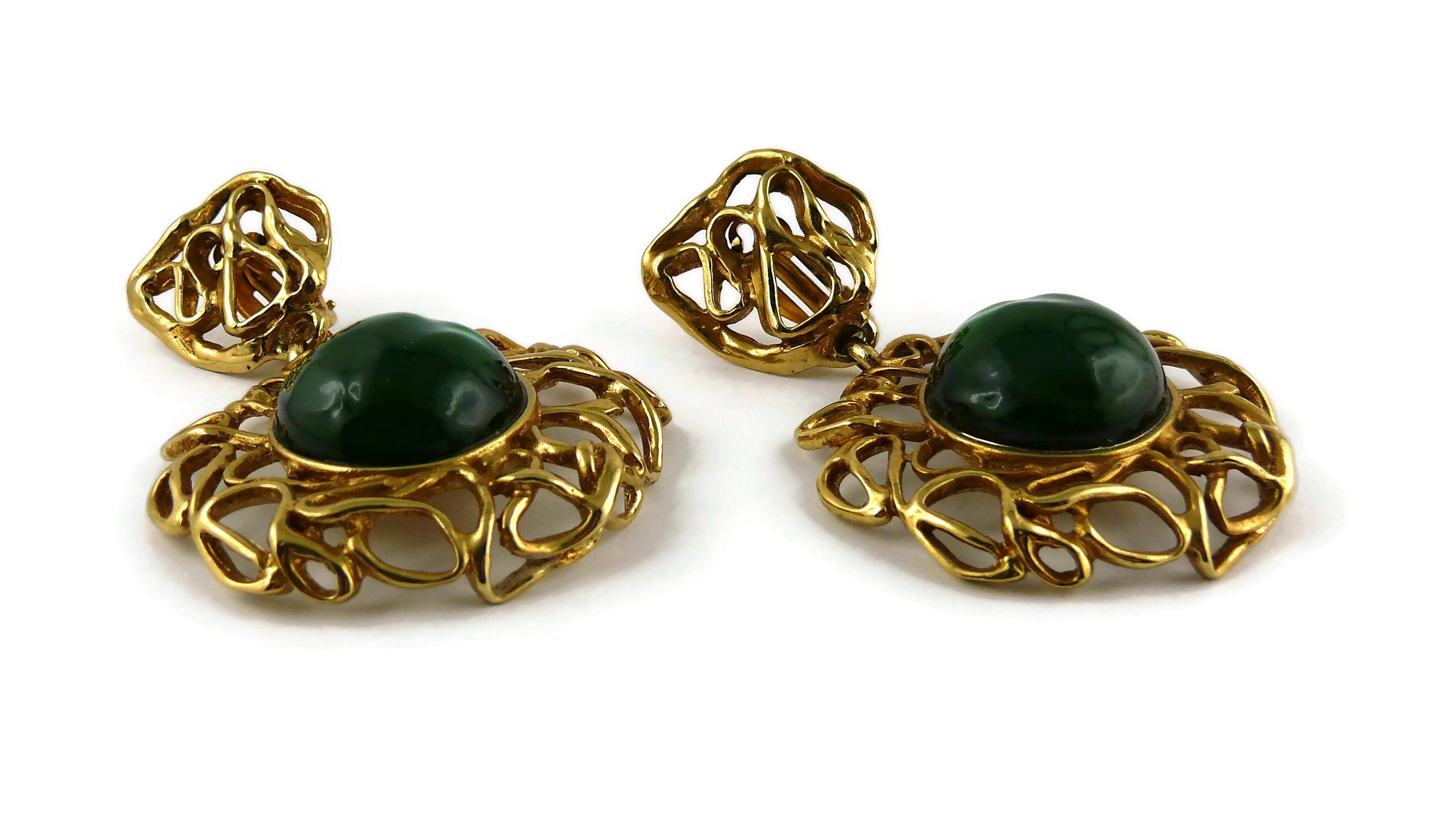 Yves Saint Laurent YSL Vintage Massive Emerald Dangling Earrings 3