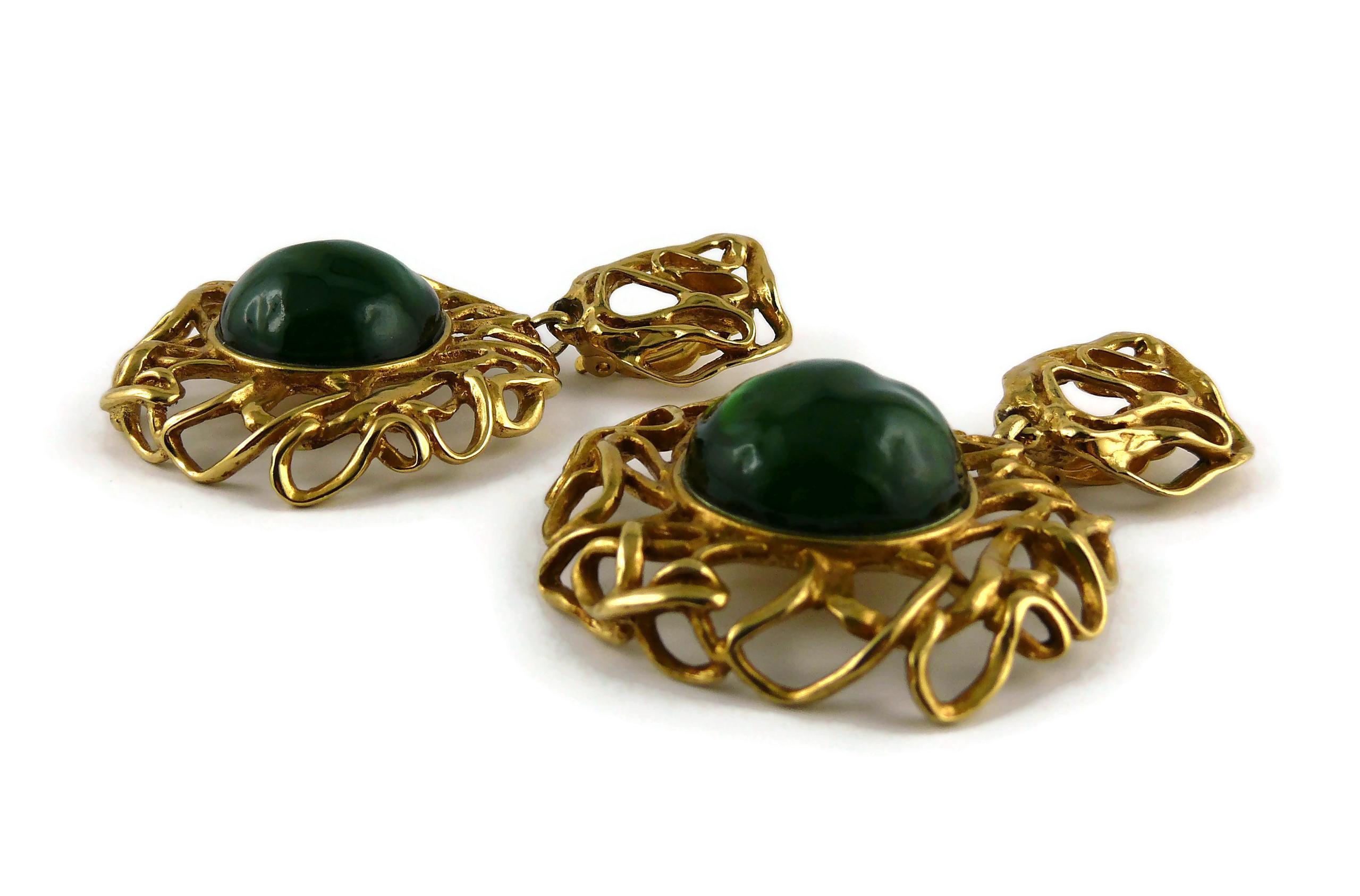 Yves Saint Laurent YSL Vintage Massive Emerald Dangling Earrings 4