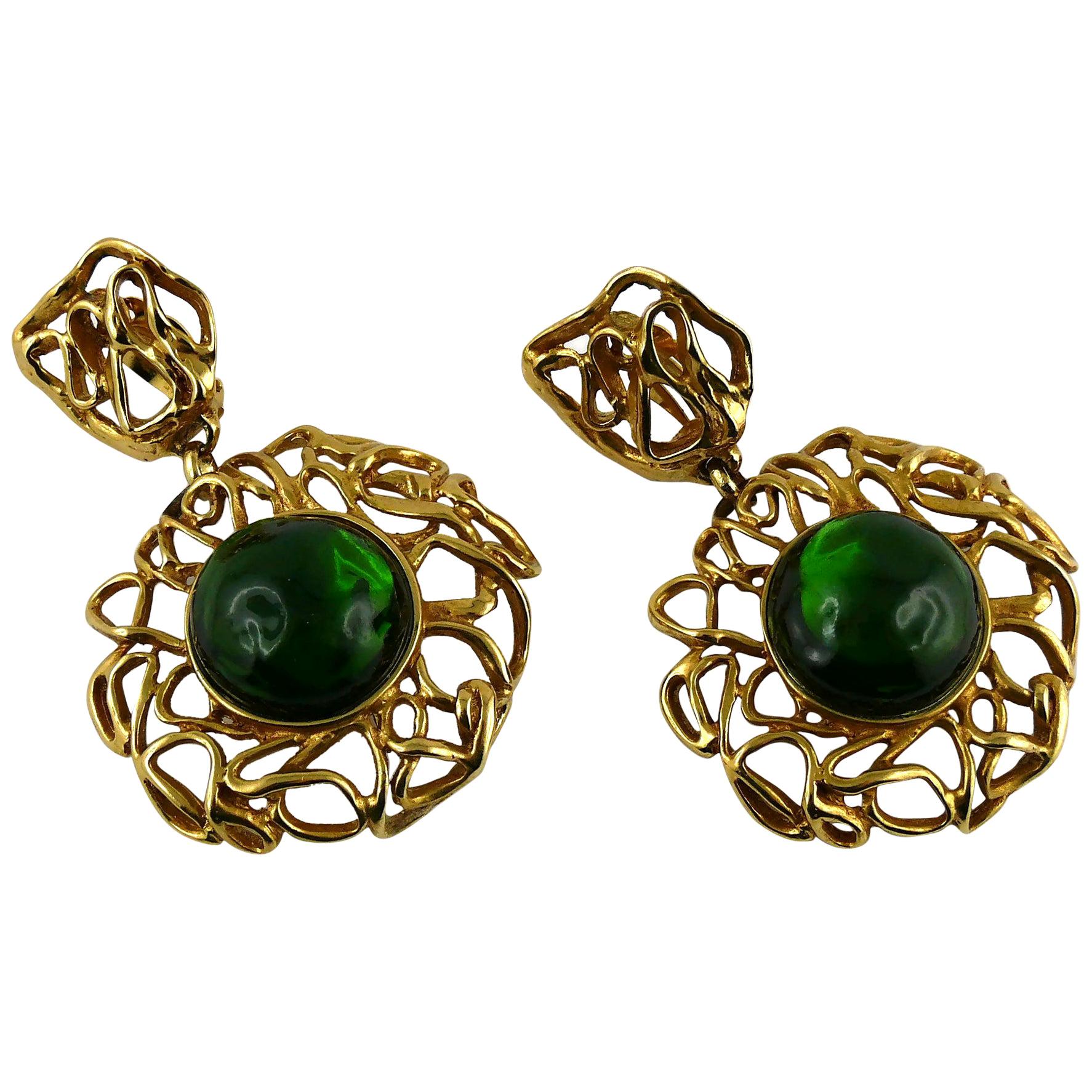 Yves Saint Laurent YSL Vintage Massive Emerald Dangling Earrings