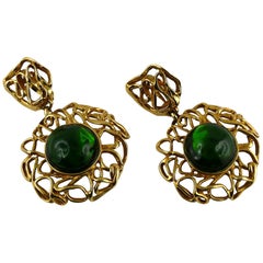Yves Saint Laurent YSL Vintage Massive Emerald Dangling Earrings