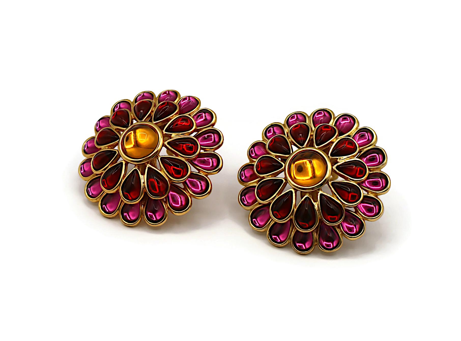 YVES SAINT LAURENT YSL Vintage Massive Blume Glas Cabochon Clip-On Ohrringe im Angebot 1