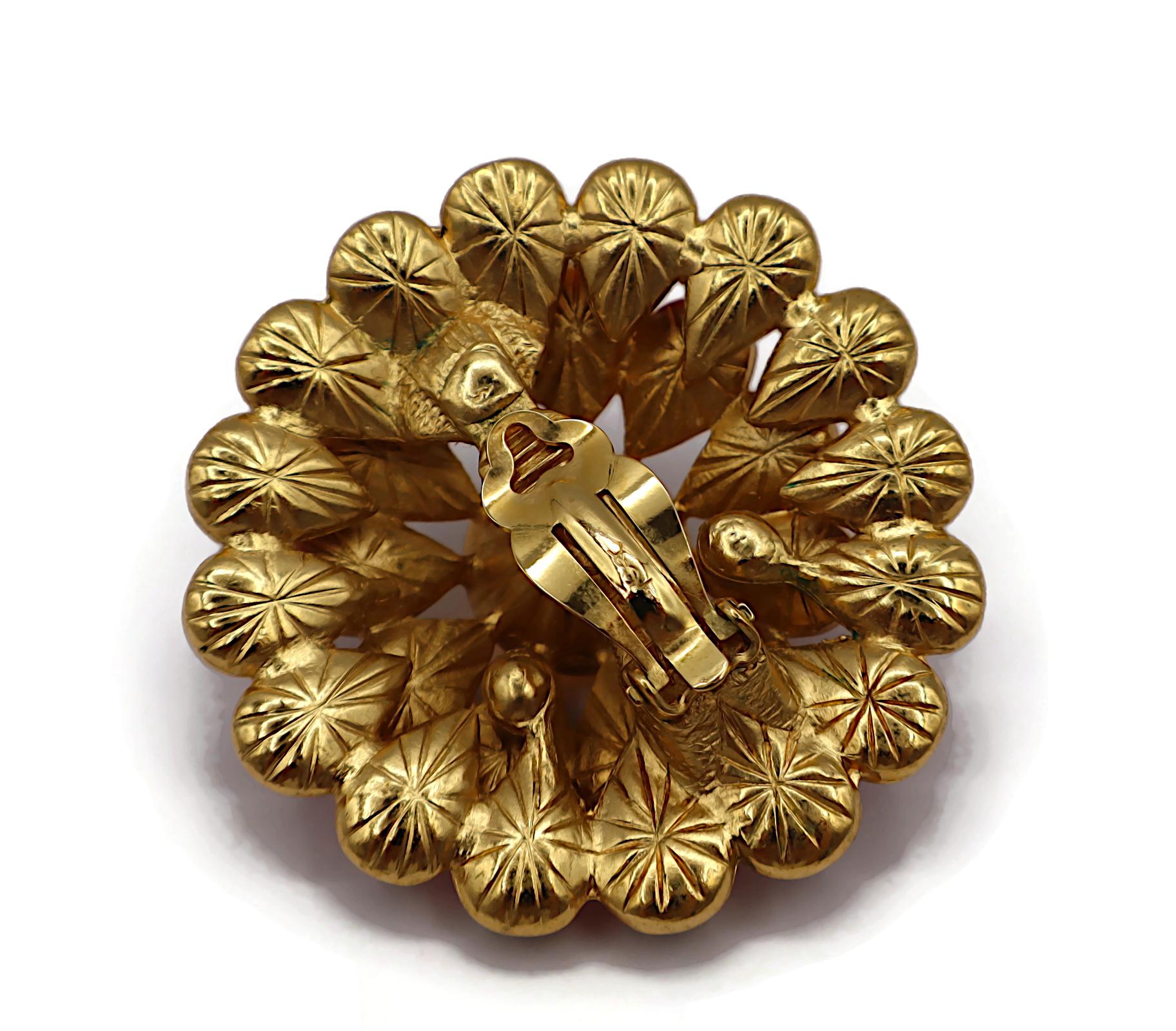 YVES SAINT LAURENT YSL Vintage Massive Blume Glas Cabochon Clip-On Ohrringe im Angebot 5