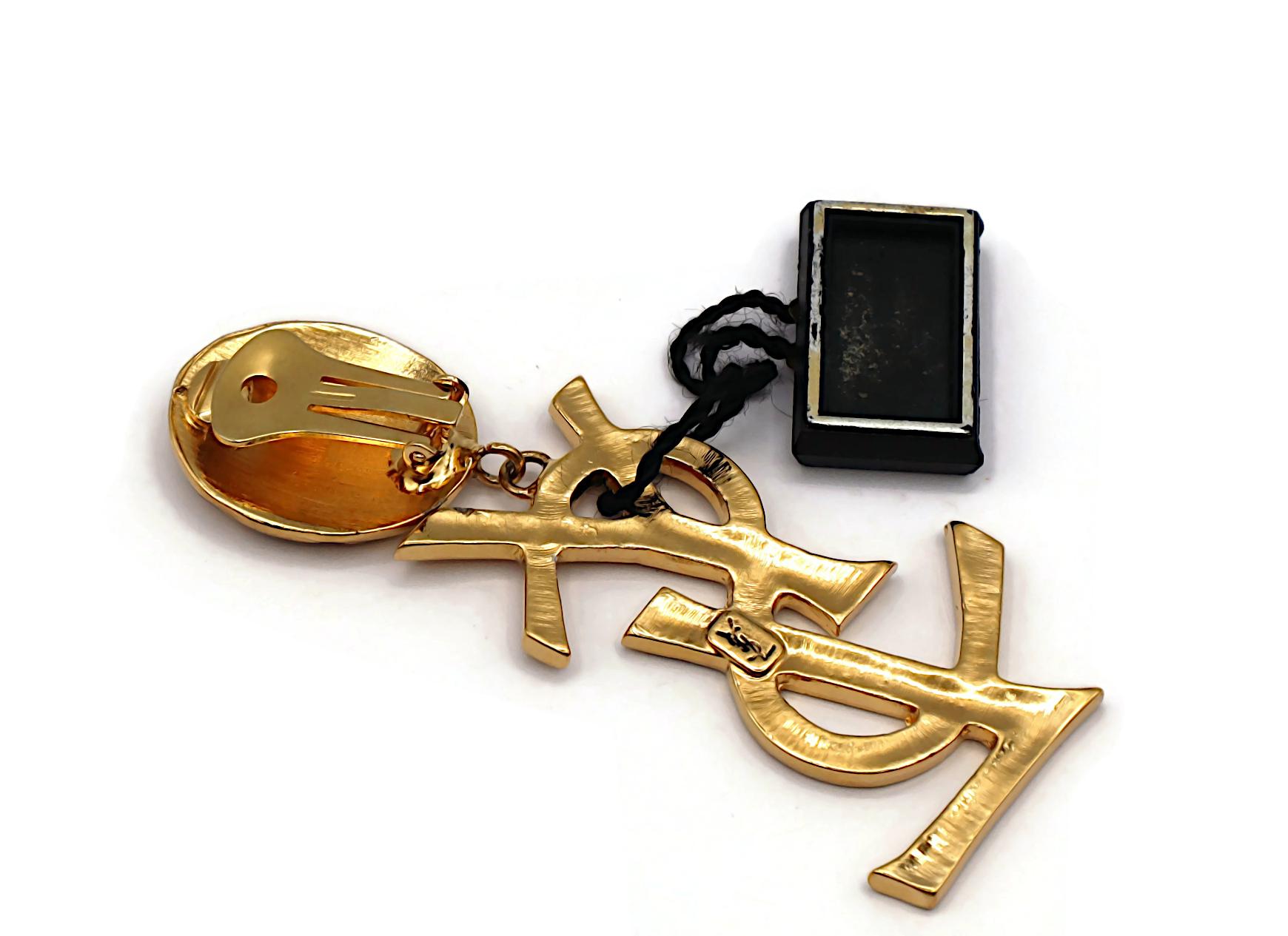 YVES SAINT LAURENT YSL Vintage Massive Gold Tone Iconic Logo Dangling Earrings For Sale 6