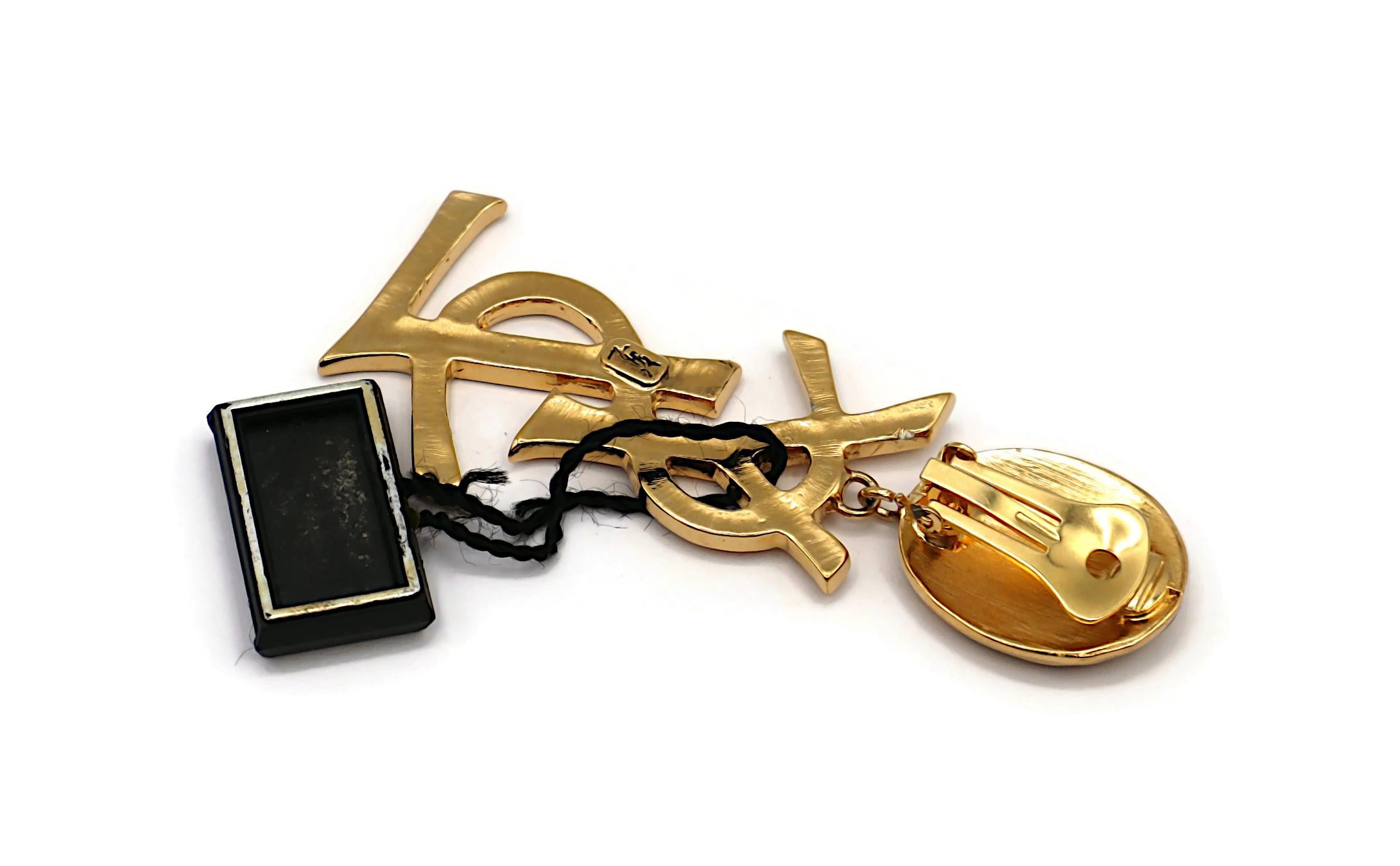 YVES SAINT LAURENT YSL Vintage Massive Gold Tone Iconic Logo Dangling Earrings For Sale 7
